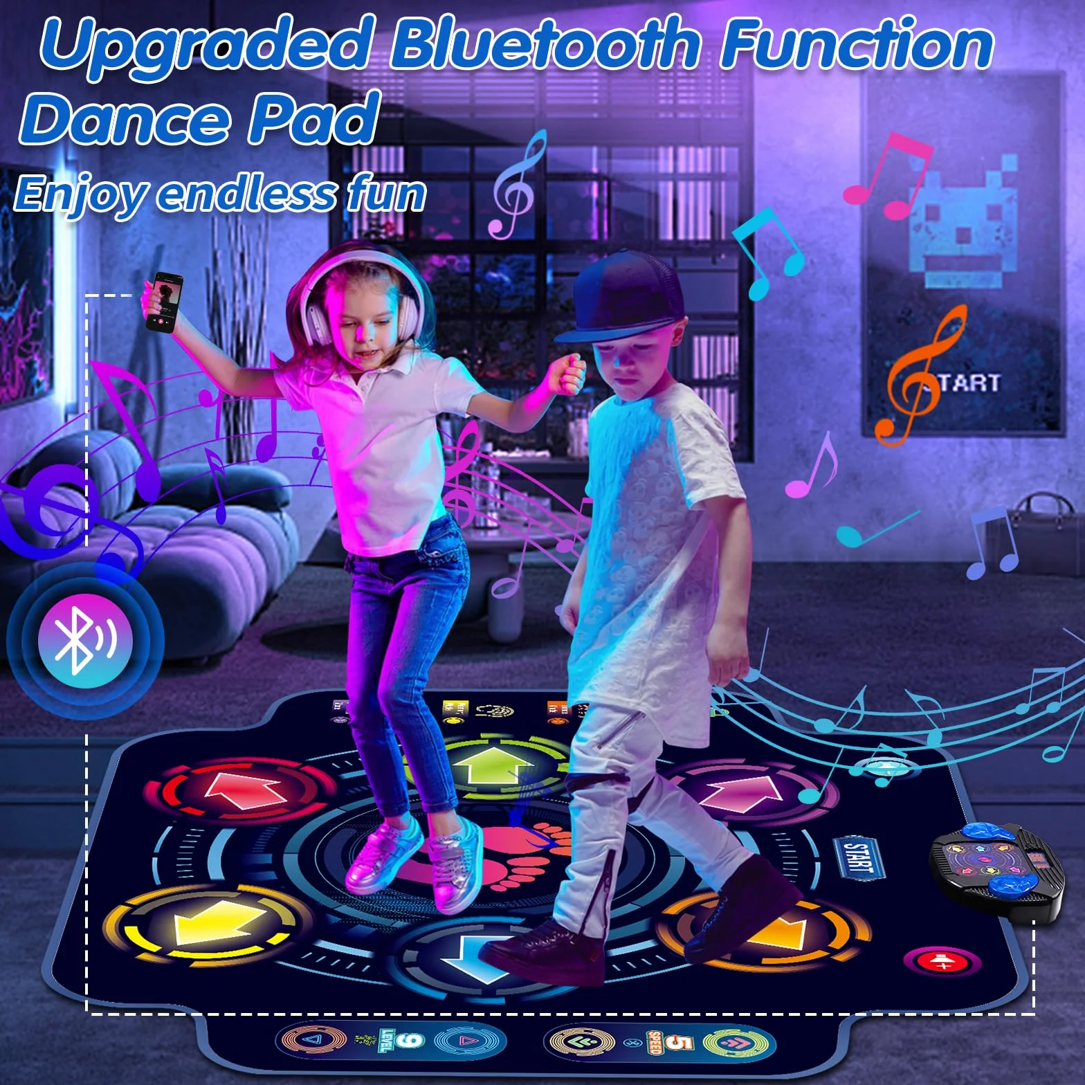 Tapis de Danse Bluetooth Enfants 3-12 Ans 6 Boutons 9 Niveaux 3 Modes Cadeau Noël Anniversaire