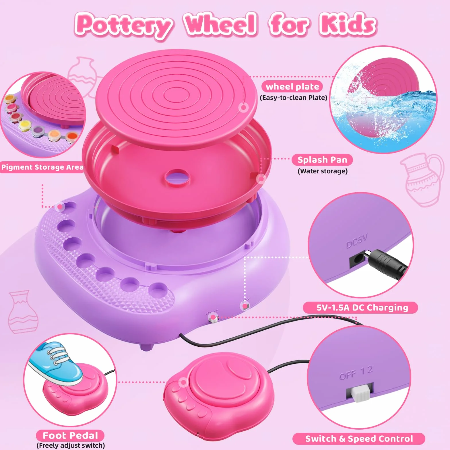 Tour de Potier Enfant avec Argile et Peinture, Kit Poterie Auto-Durcissante Cadeau Créatif
