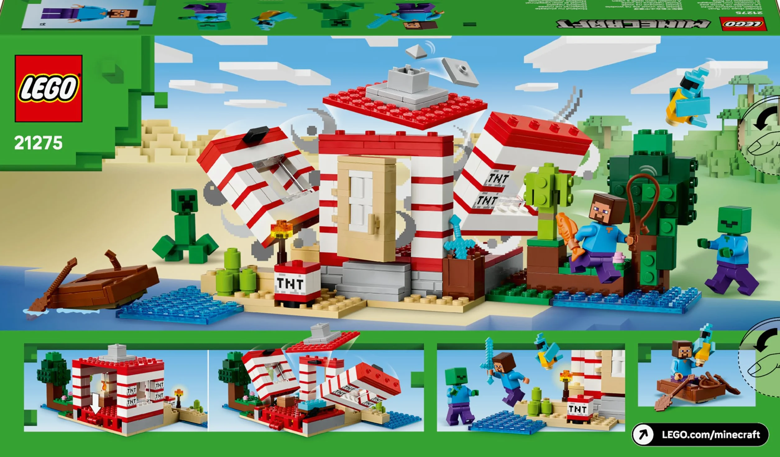 LEGO Minecraft La Maison en TNT de la Jungle 21275 Jouet Interactif avec Figurines Steve Creeper Zombie Fonction TNT Cadeau 8 Ans