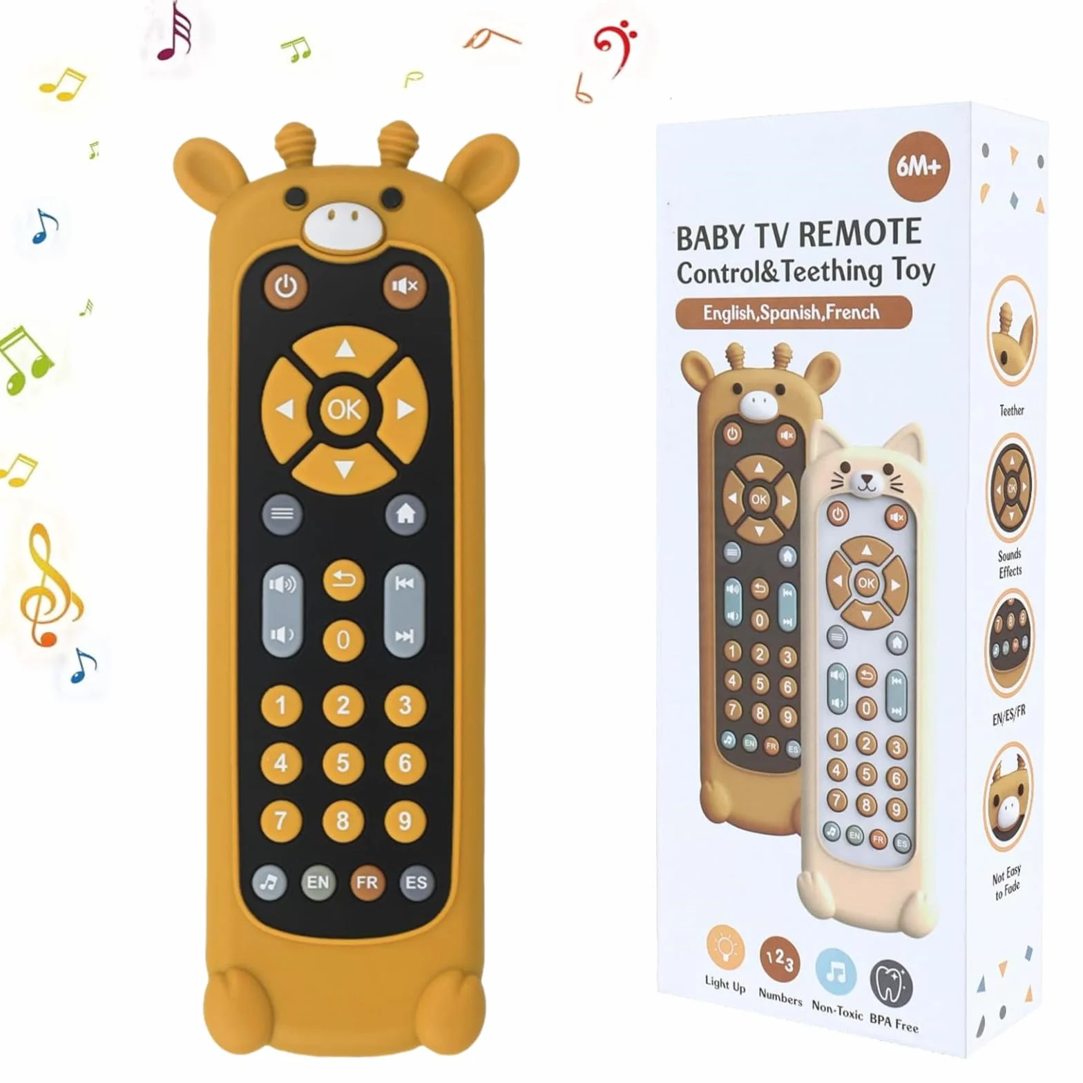 Jouet Télécommande TV Enfant 1 an, 3 Langues Jeux Éducatif Cadeau Fille, Jouets Musicaux Apprentissage Précoce Einstein Girafe Noire