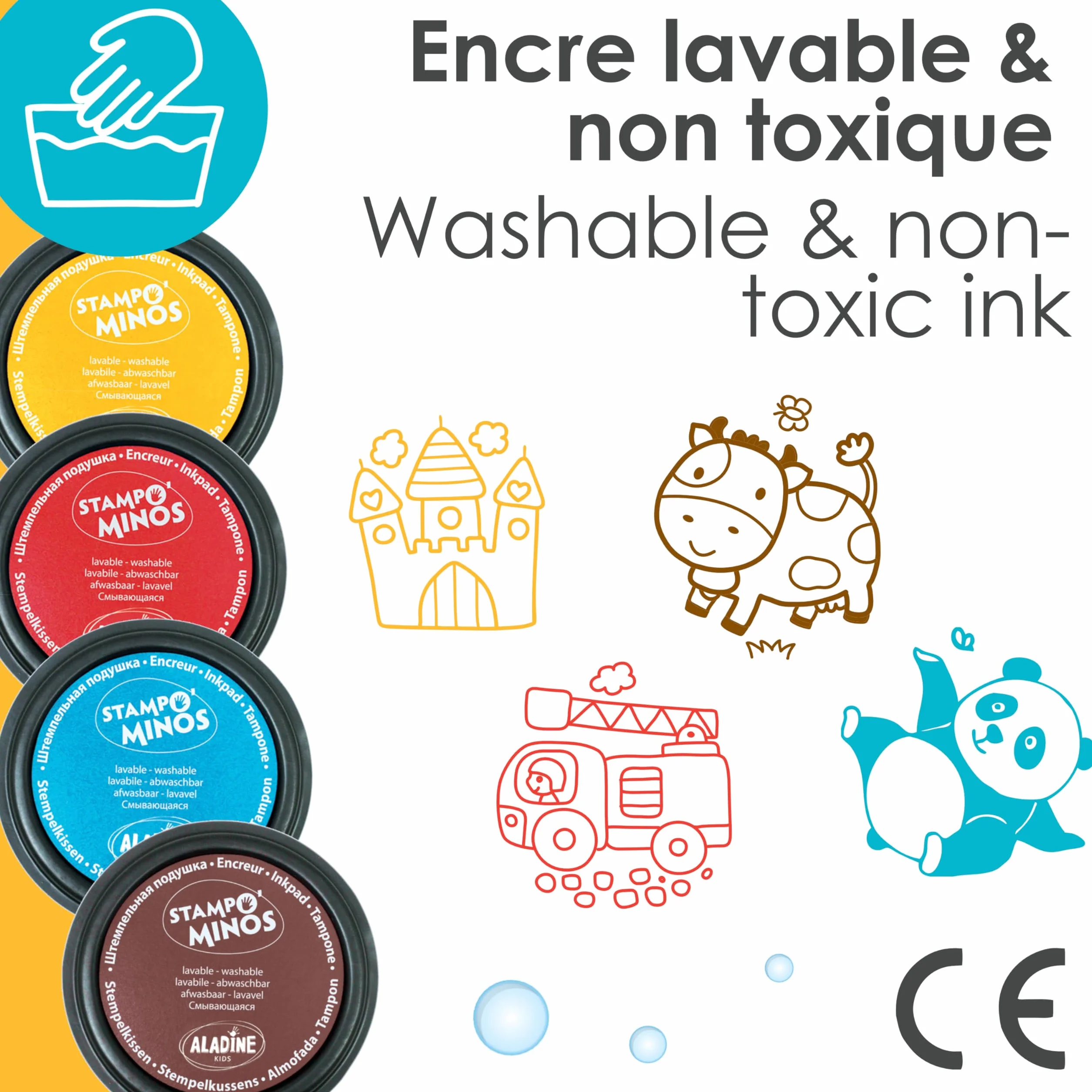 Aladine Stampo Colors Arlequin Encreurs Taille XL Encre Lavable Boîte de 4 Grand Format pour Enfants Dès 3 ans