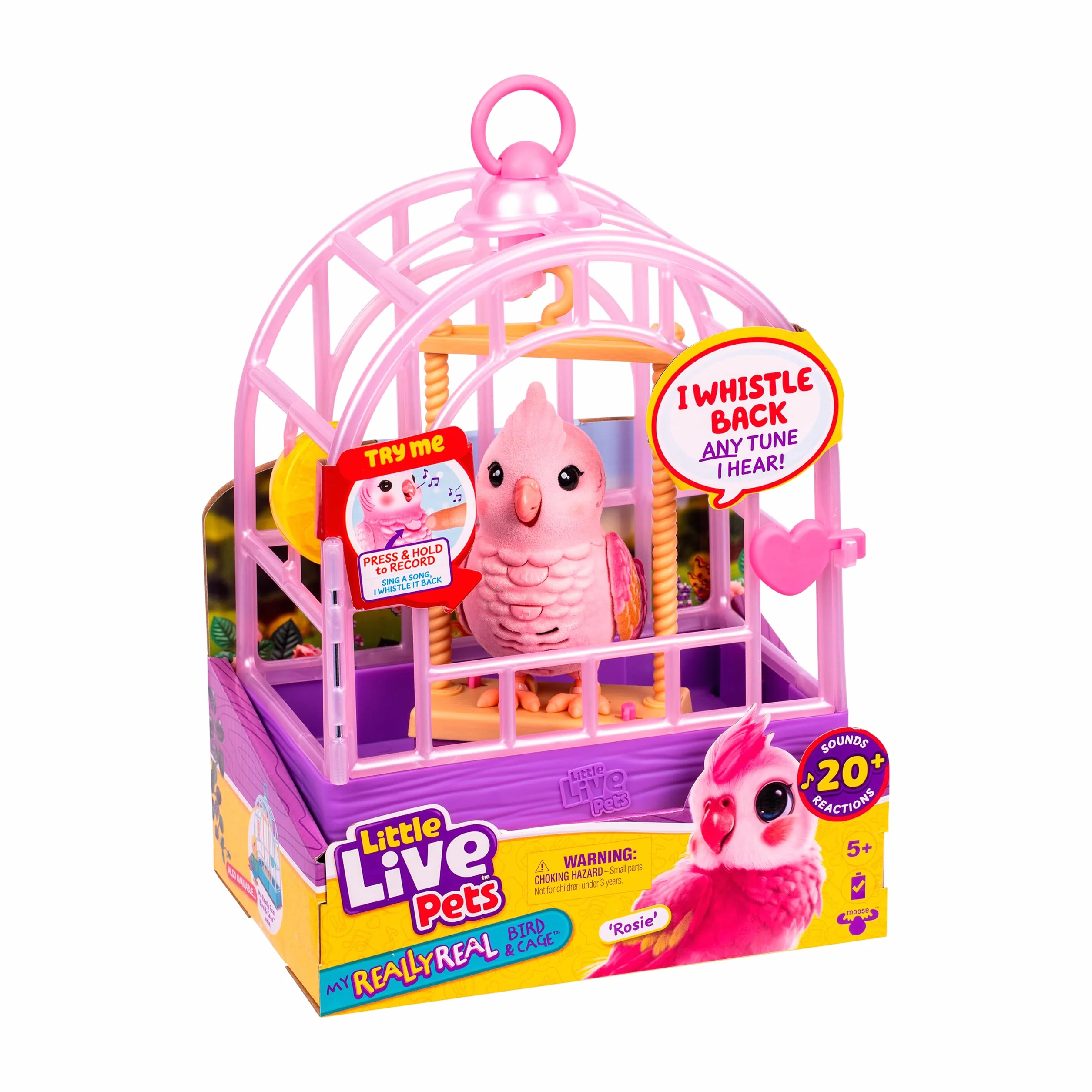 Little Live Pets My Really Real Rosie Jouet parlant pour oiseau et cage interactif à répétition vocale