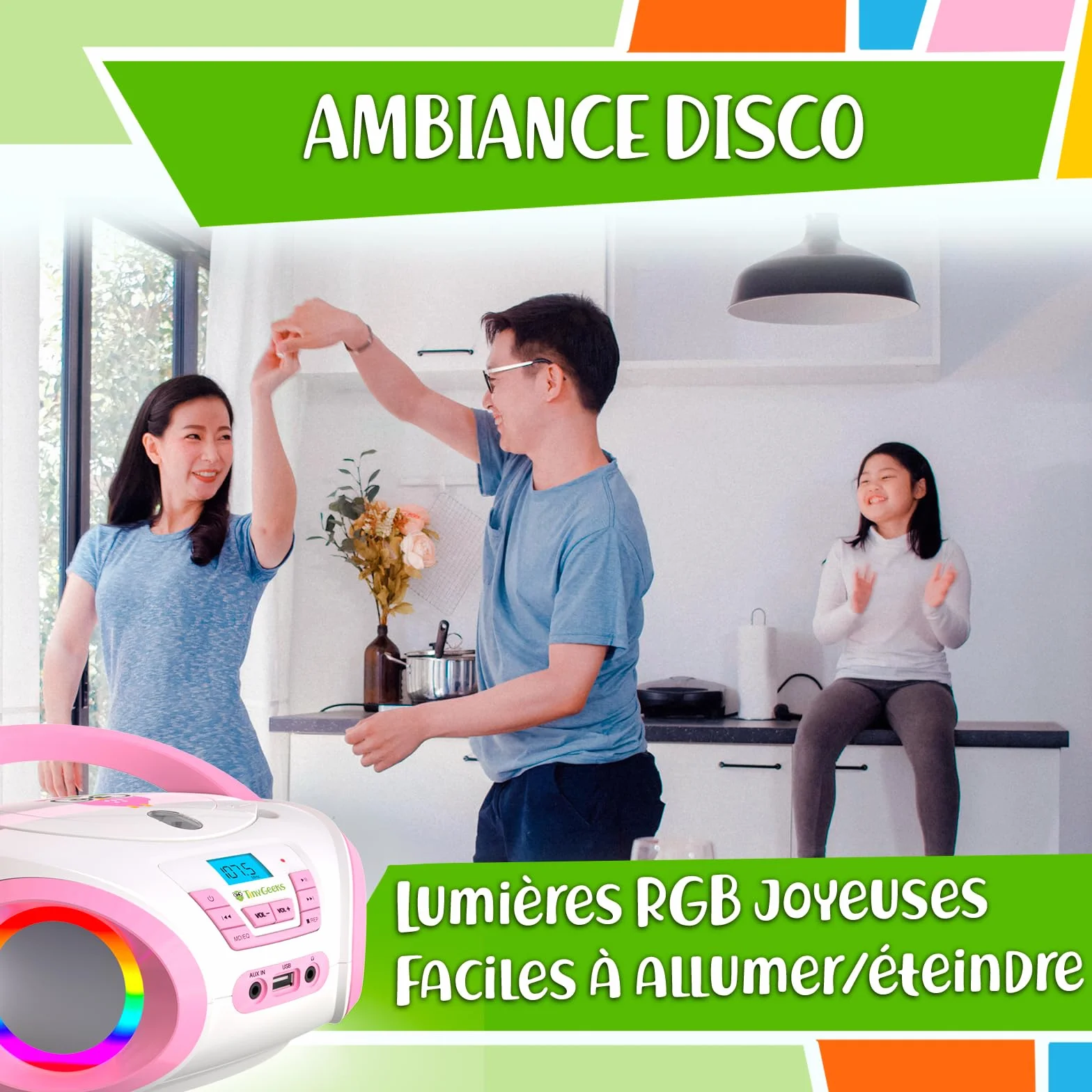 Lecteur CD Enfant Radio FM Piles incluses Haut-parleurs Rose