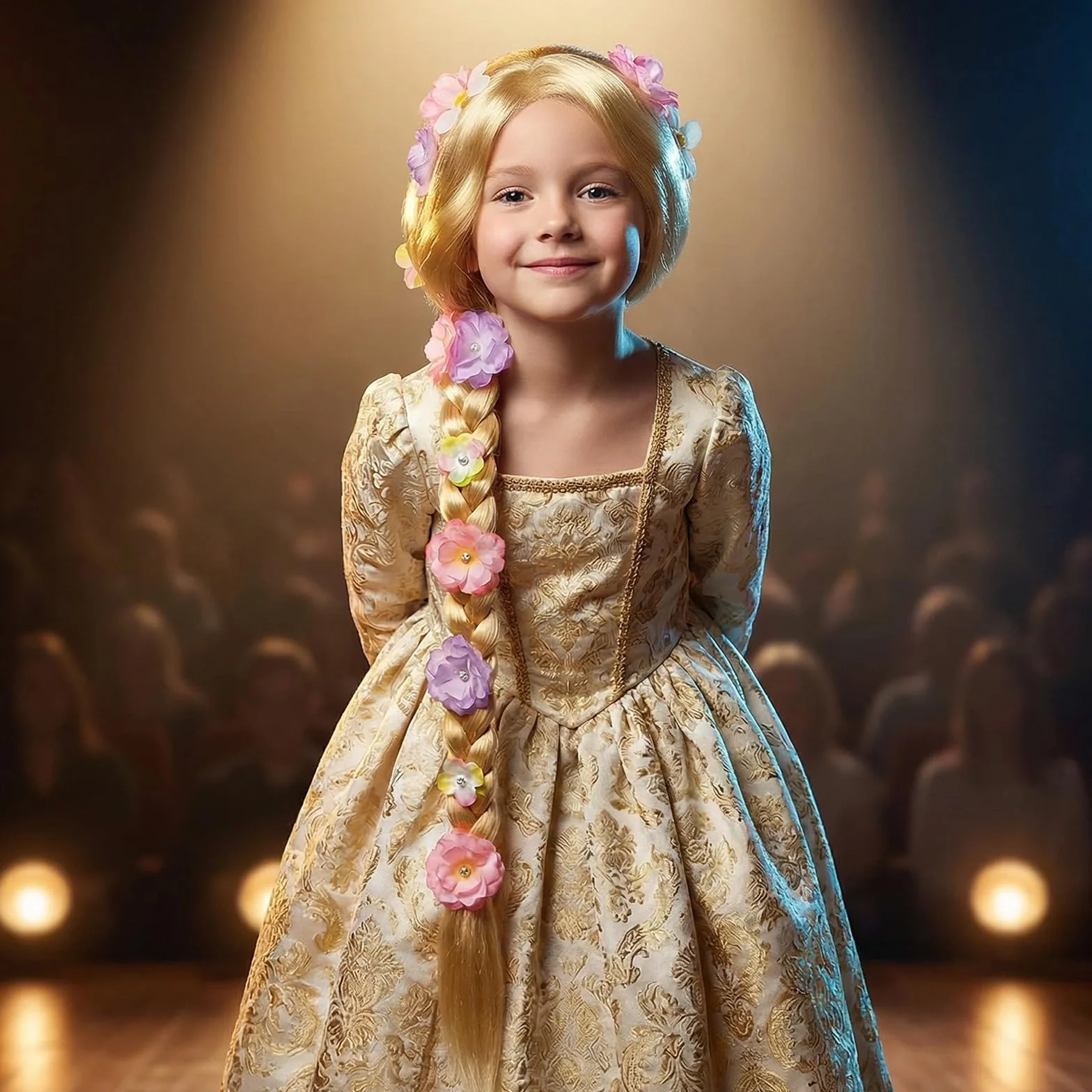 Perruque Princesse Cosplay Raiponce Longues Tresses Blondes Accessoire Cheveux Filles Enfants Carnaval