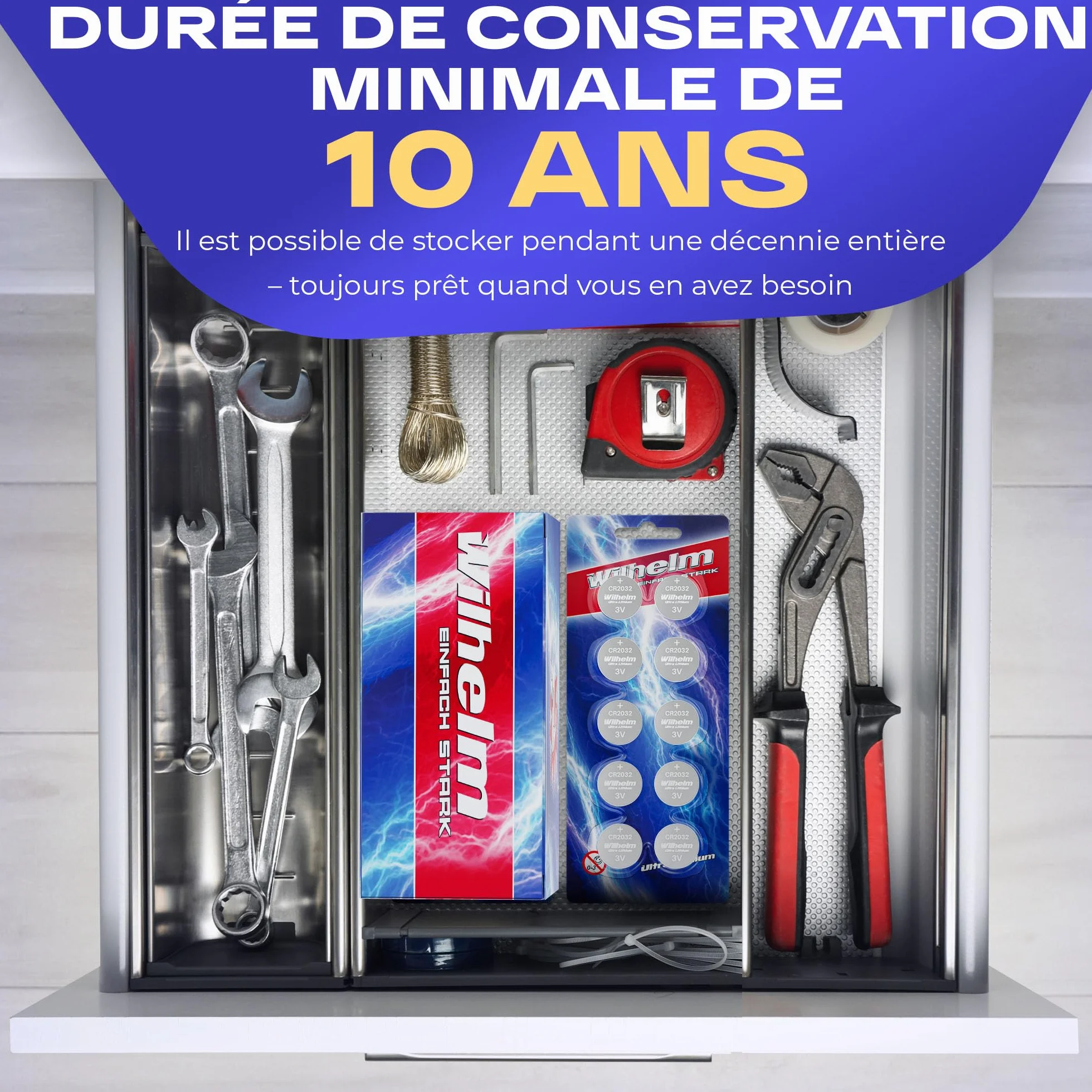 Piles CR2032 Batterie au Lithium Haute Performance Wilhelm
