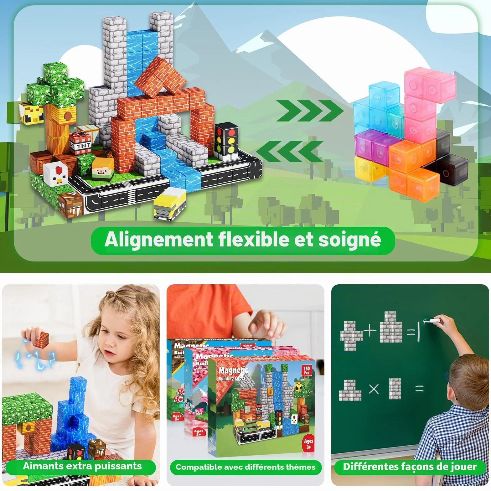 Annexfun Lot de 150 blocs de construction magnétique - Aventure urbaine - Jouet éducatif dès 4 ans
