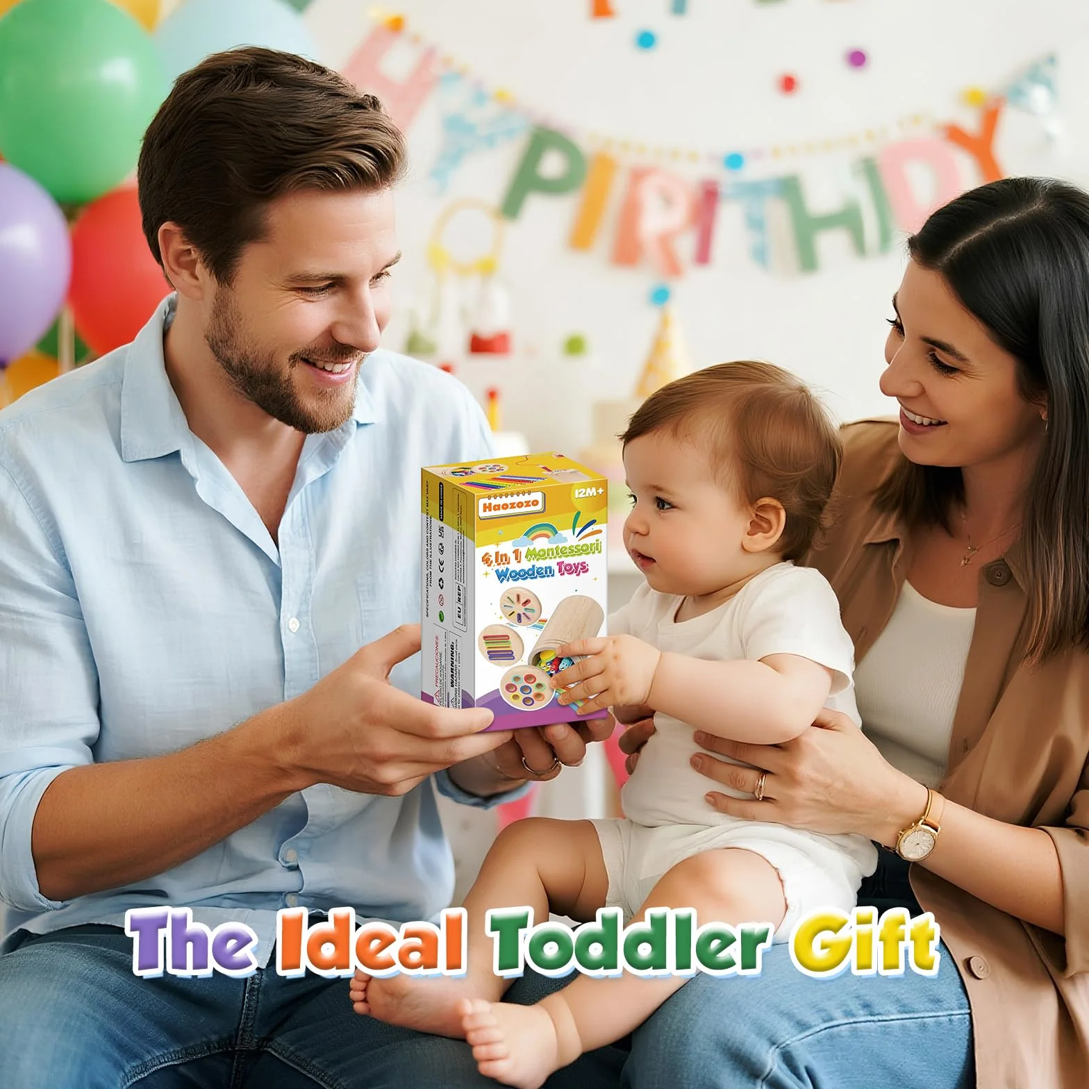 Jouet Montessori 4 en 1 pour Enfant 1-3 Ans, Jeu Educatif Apprendre les Couleurs avec Sac de Rangement