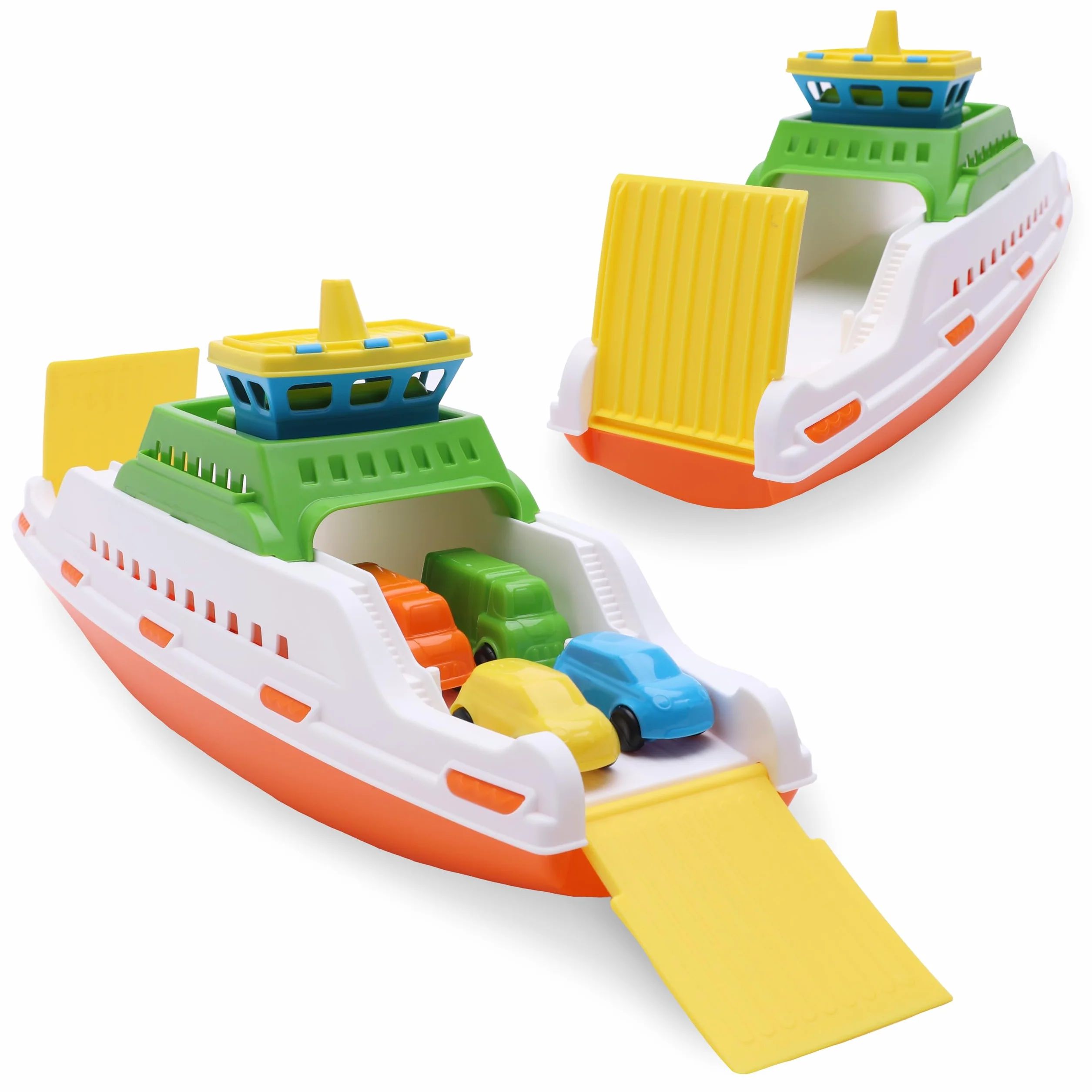 Toyland Ferry Coloré avec Rampes Mobiles et 4 Mini Voitures - Jouet Aquatique Flottant 39 cm pour Piscine et Bain