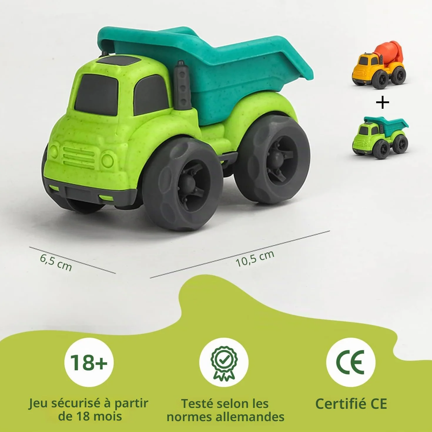 Petite Voiture Enfant 2 Pièces Mini Voiture Jouet Camion Plastique Biologique Voiture Enfant Garçons Filles Jouets Sable Véhicules Friction Vert 1 2 3 Ans