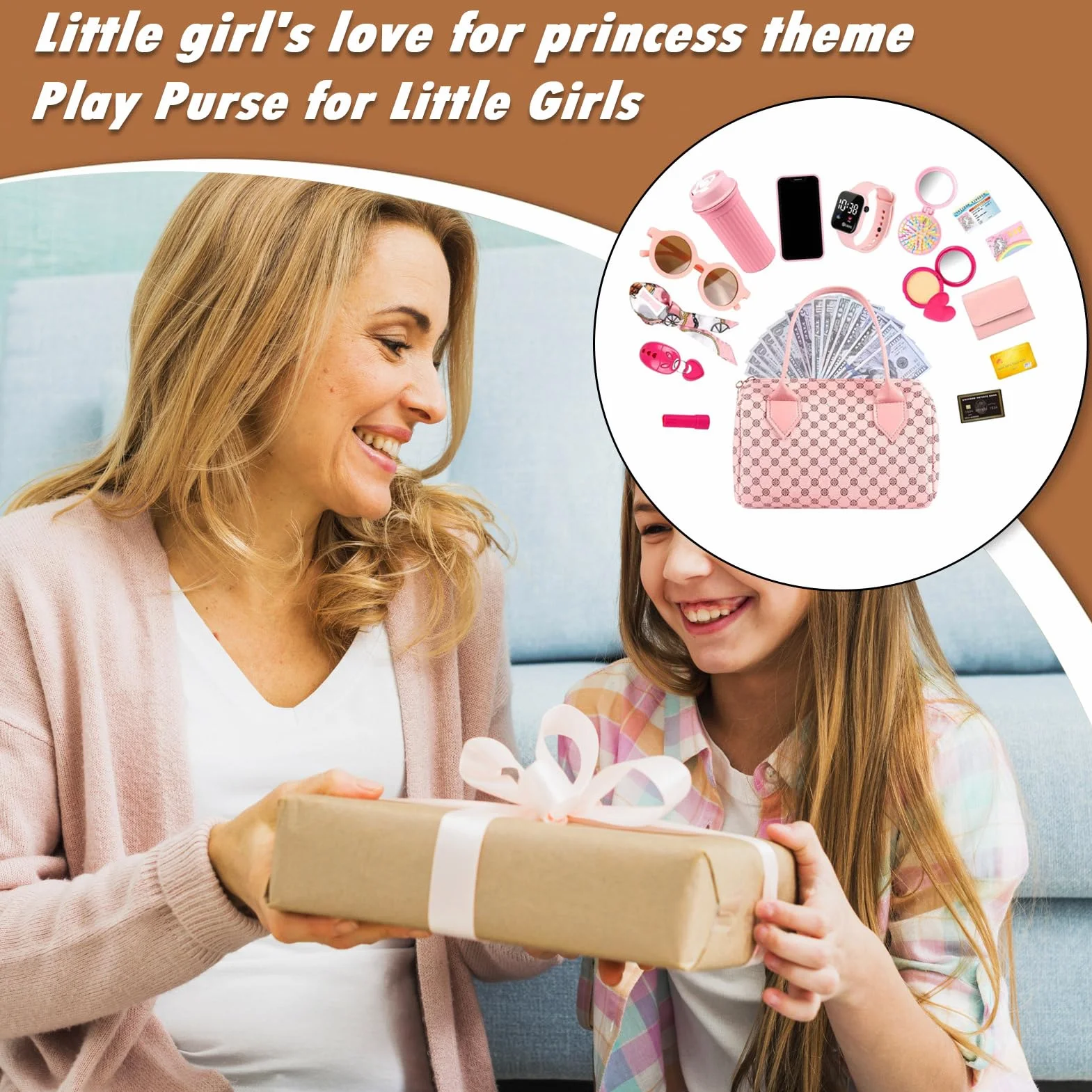 Sac à main pour fille avec accessoires jouet maquillage téléphone portable montre écharpe princesse 3-6 ans 20x11x13 cm