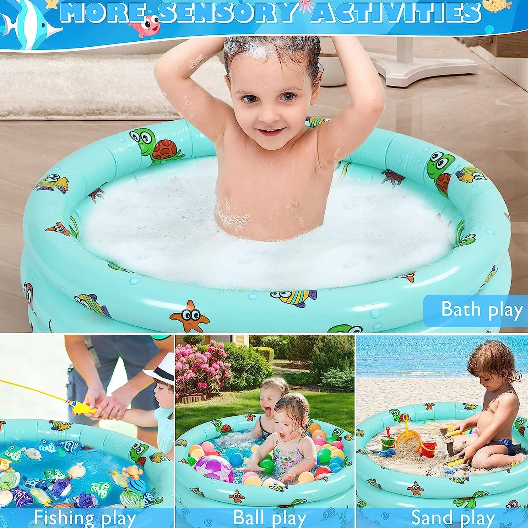 Pataugeoire Ronde Gonflable pour Enfants 100x35cm 3 Anneaux Rose