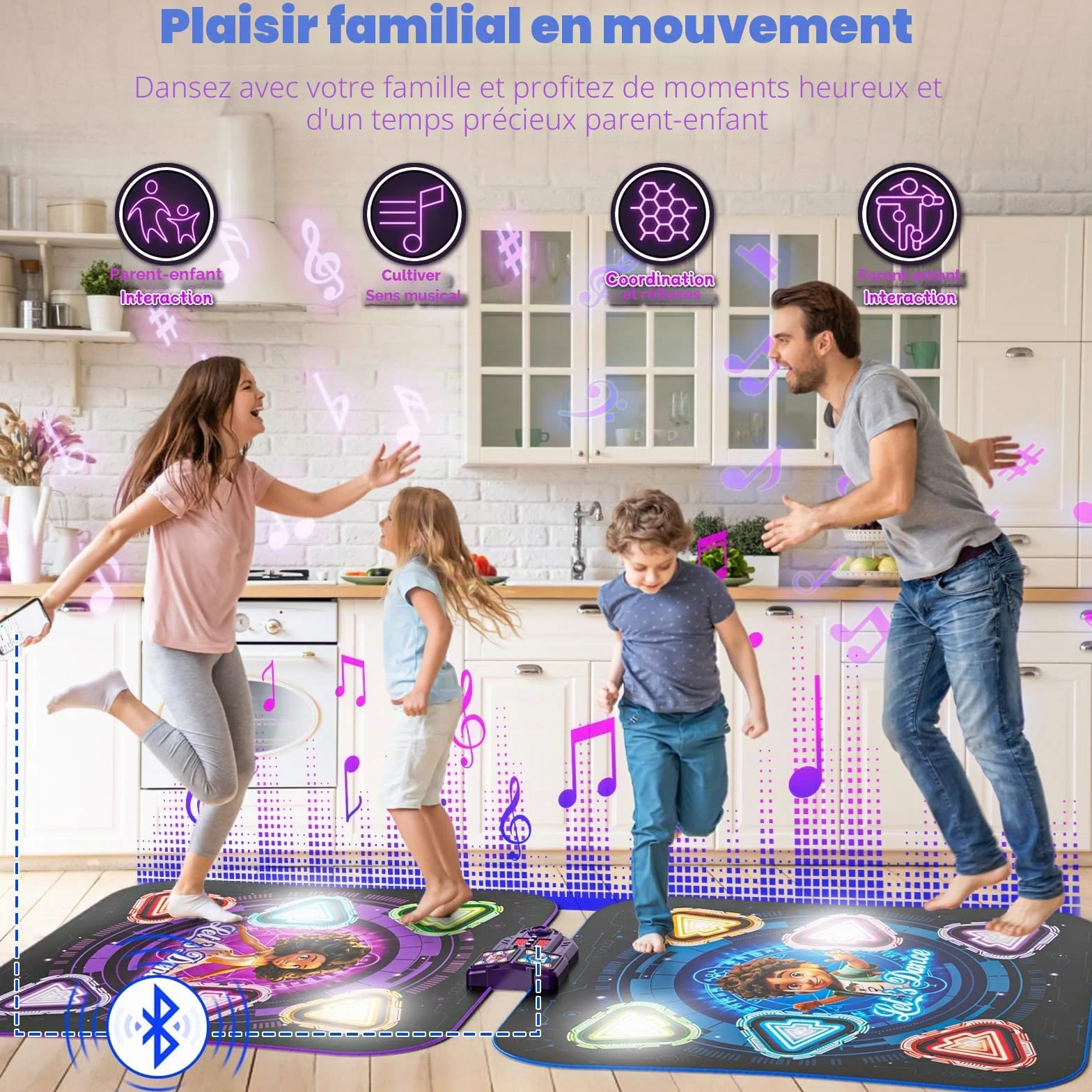 Tapis de Danse Musical Bluetooth 12 Boutons Lumineux pour Enfants 3-12 Ans