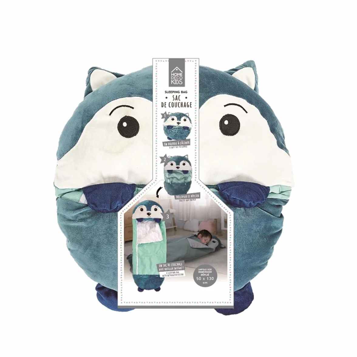 Sac de Couchage Convertible Loup 50x130cm Bleu Paris Prix