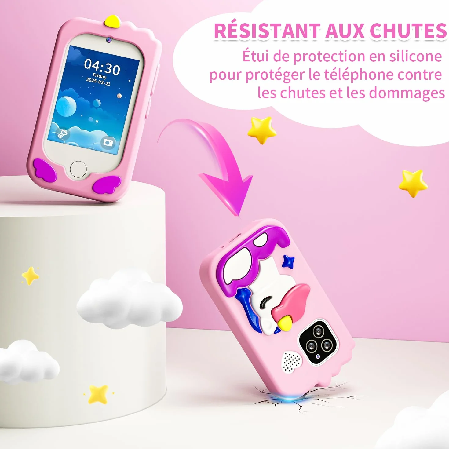 CHAKEYAKE Telephone Enfant avec Double Caméra, 2,8" Tactile écran, 32GB Carte, Jouet Apprentissage pour Filles 3-10 Ans