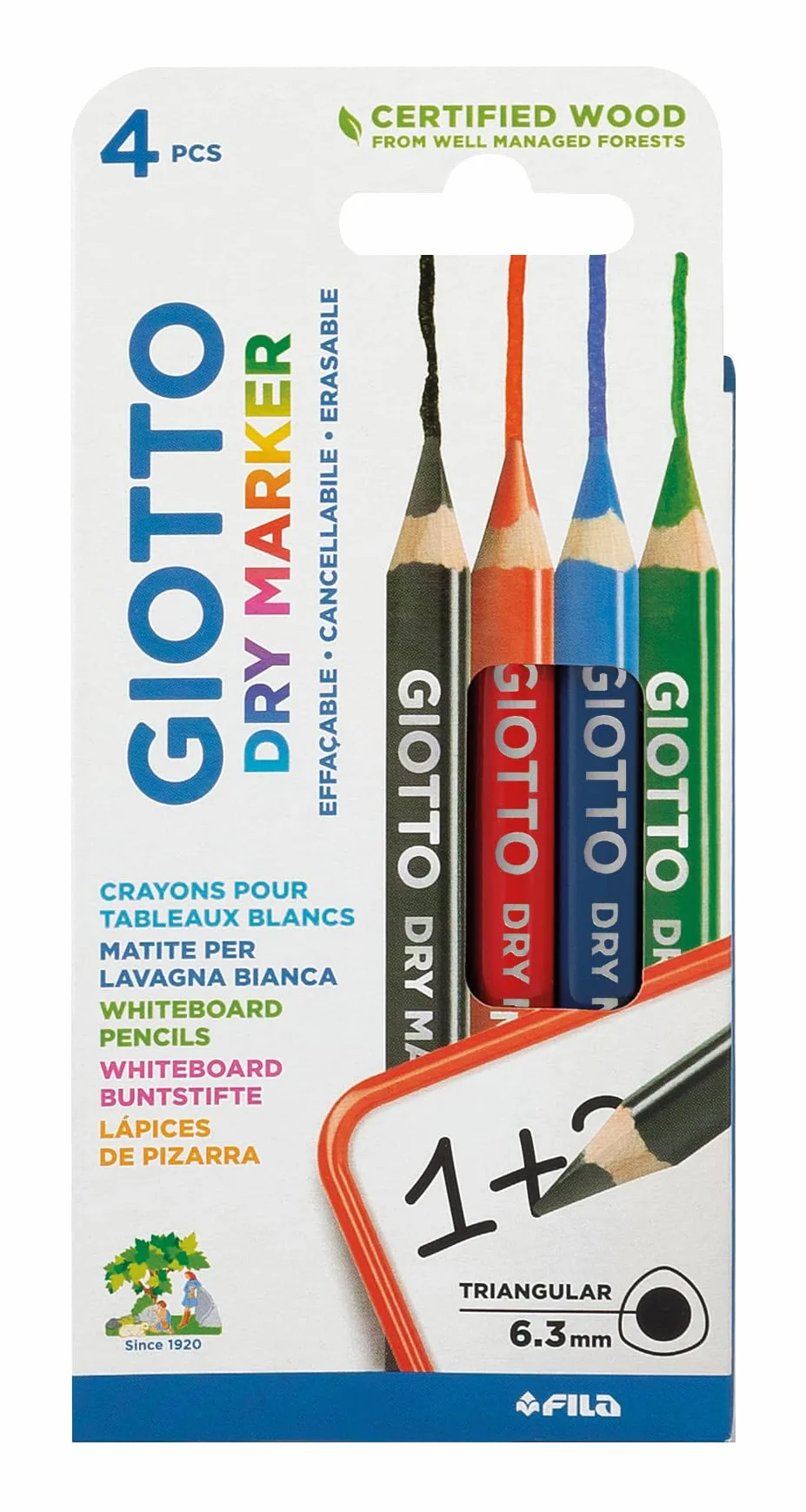 GIOTTO Dry Marker Boîte de 4 crayons effaçables à sec pour ardoises et tableaux blancs