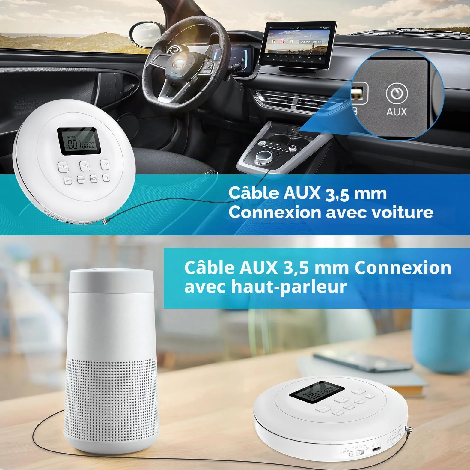 Lecteur Portable HiFi Écran LCD Anti-Glisse Protection Memoriale Voiture