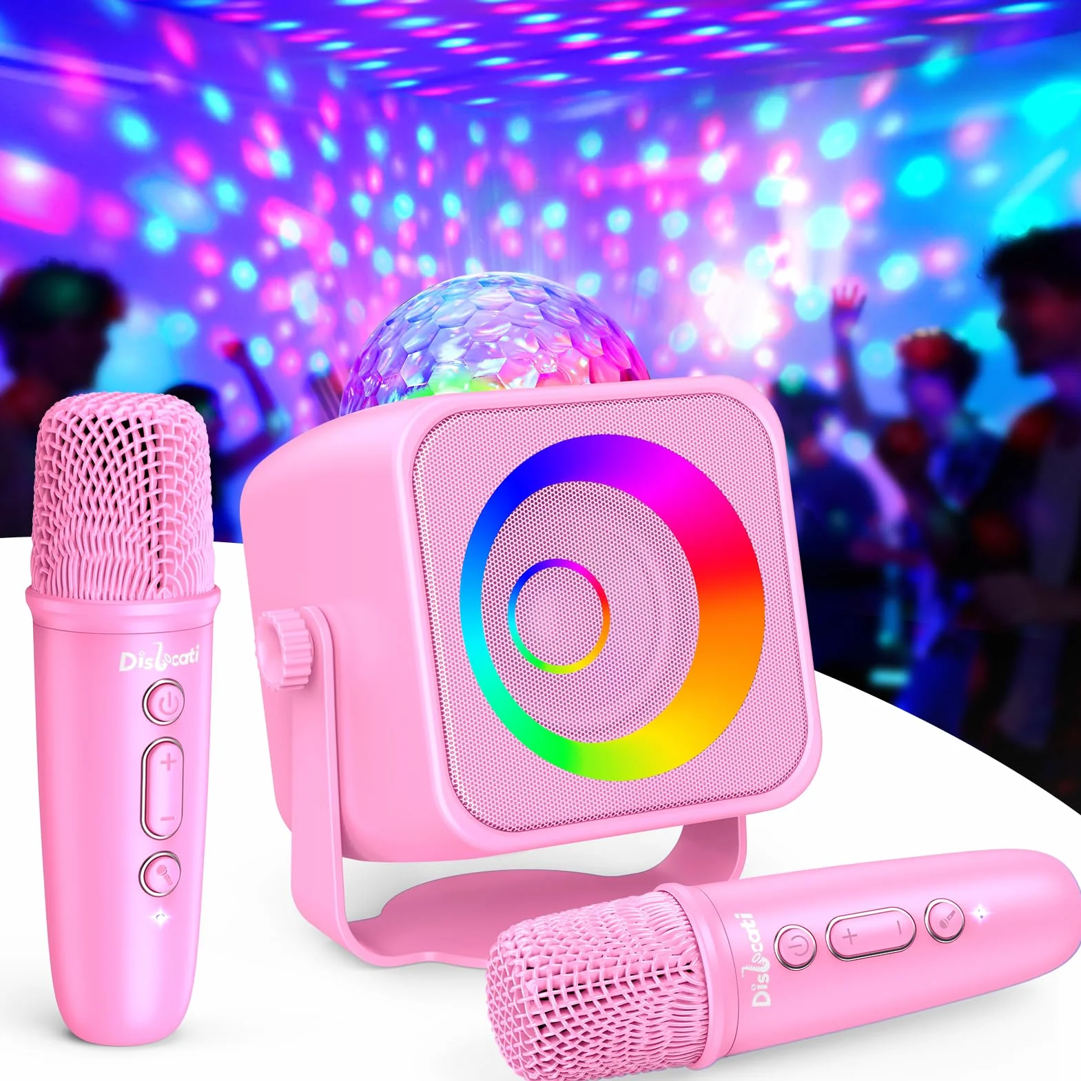Micro Karaoke Enfant Adulte avec Lumières LED Disco et Support Amovible, Jouet Fille 3-15 Ans