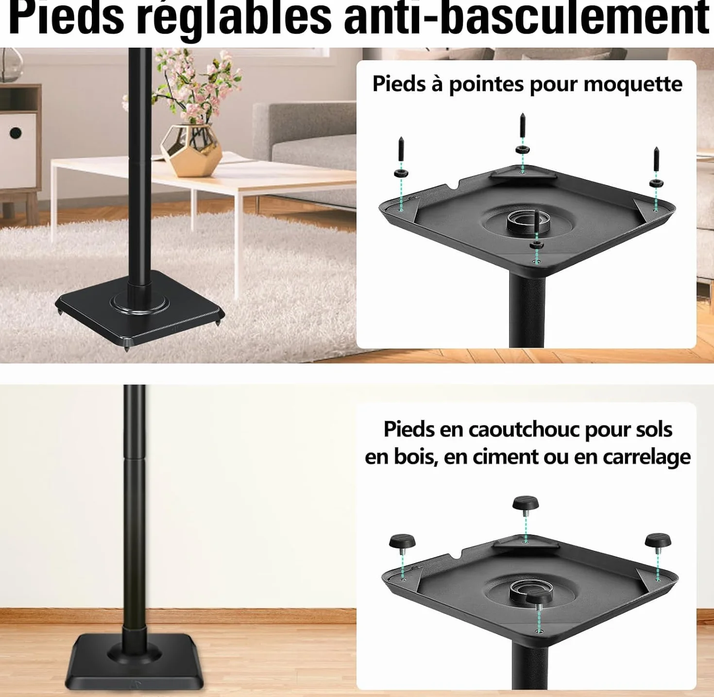 Mounting Dream Lot de 2 Supports de Haut-parleurs réglables en Hauteur pour Satellites jusqu'à 5 kg