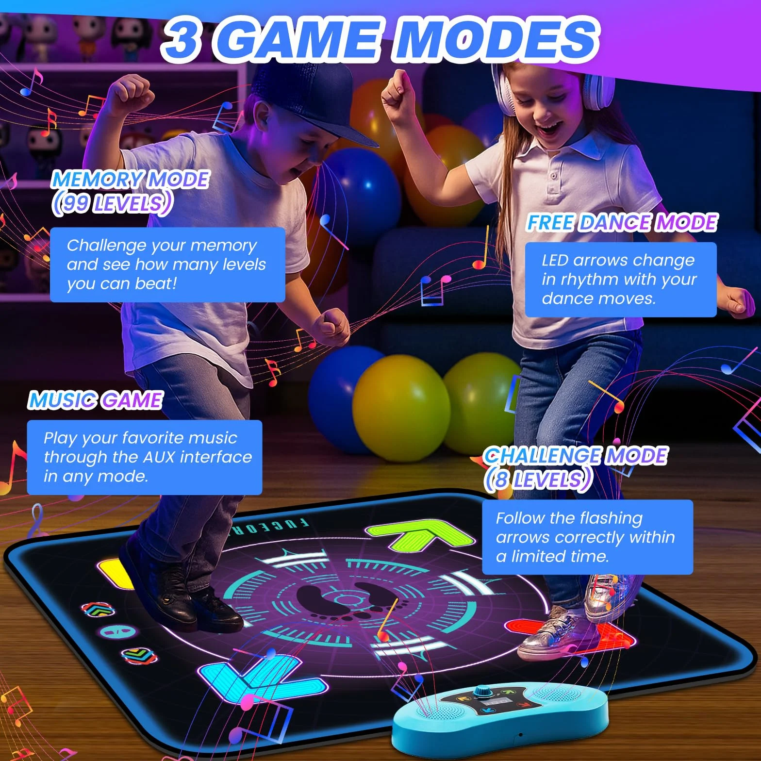 Tapis de Danse Musical LED pour Enfants 3-12 Ans, Cadeau Noël Garçons Filles