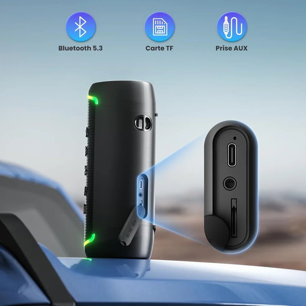 RIENOK Enceinte Bluetooth Portable 30W, Bluetooth 5.3, Autonomie 10H, Support TF Carte 128Go, AUX