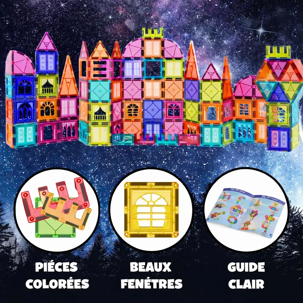 Desire Deluxe Jeux de Construction Magnétiques 100 PCS Tuiles et Blocs Magnétiques Enfants Jouet Éducatif STEM 3+ Ans