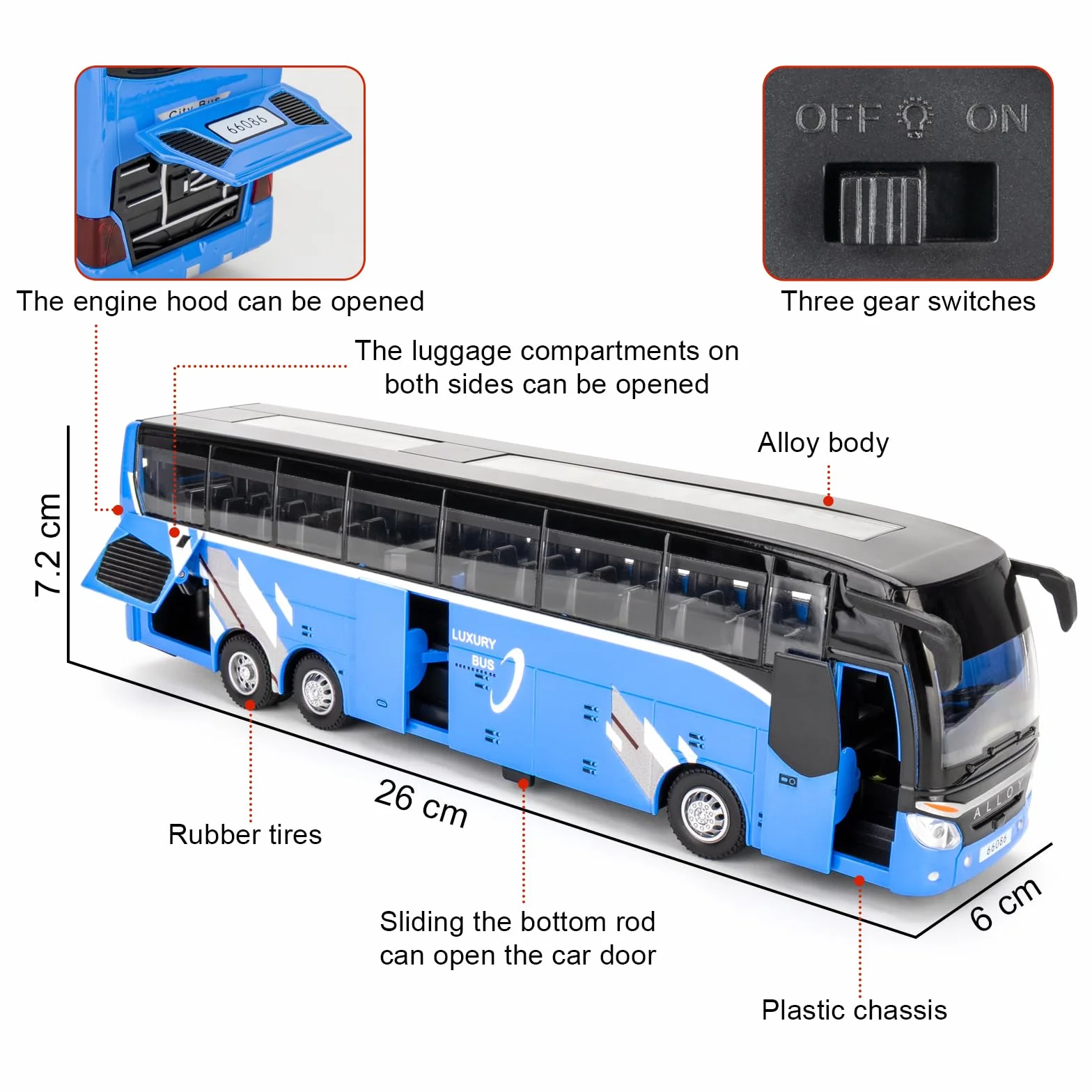 Voiture miniature bus de luxe 1/30 alliage zinc son lumière collectionneurs enfants 3 ans cadeau anniversaire bleu