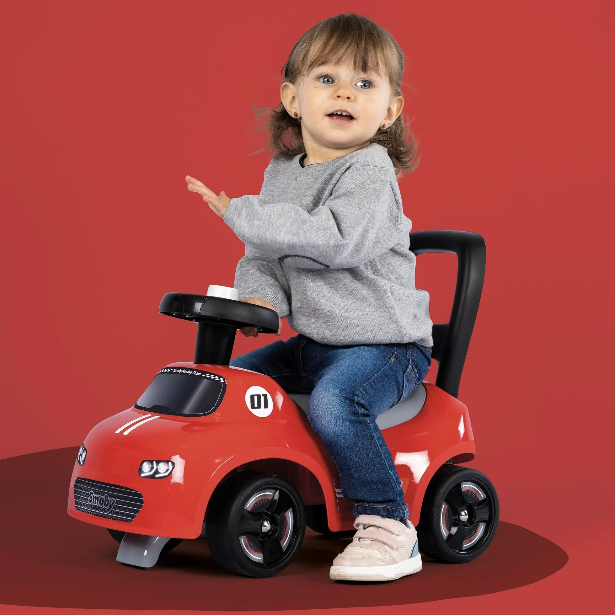 Smoby Porteur Auto Rouge Trotteur Volant Directionnel Coffre à Jouets 10 Mois Fabrication Française