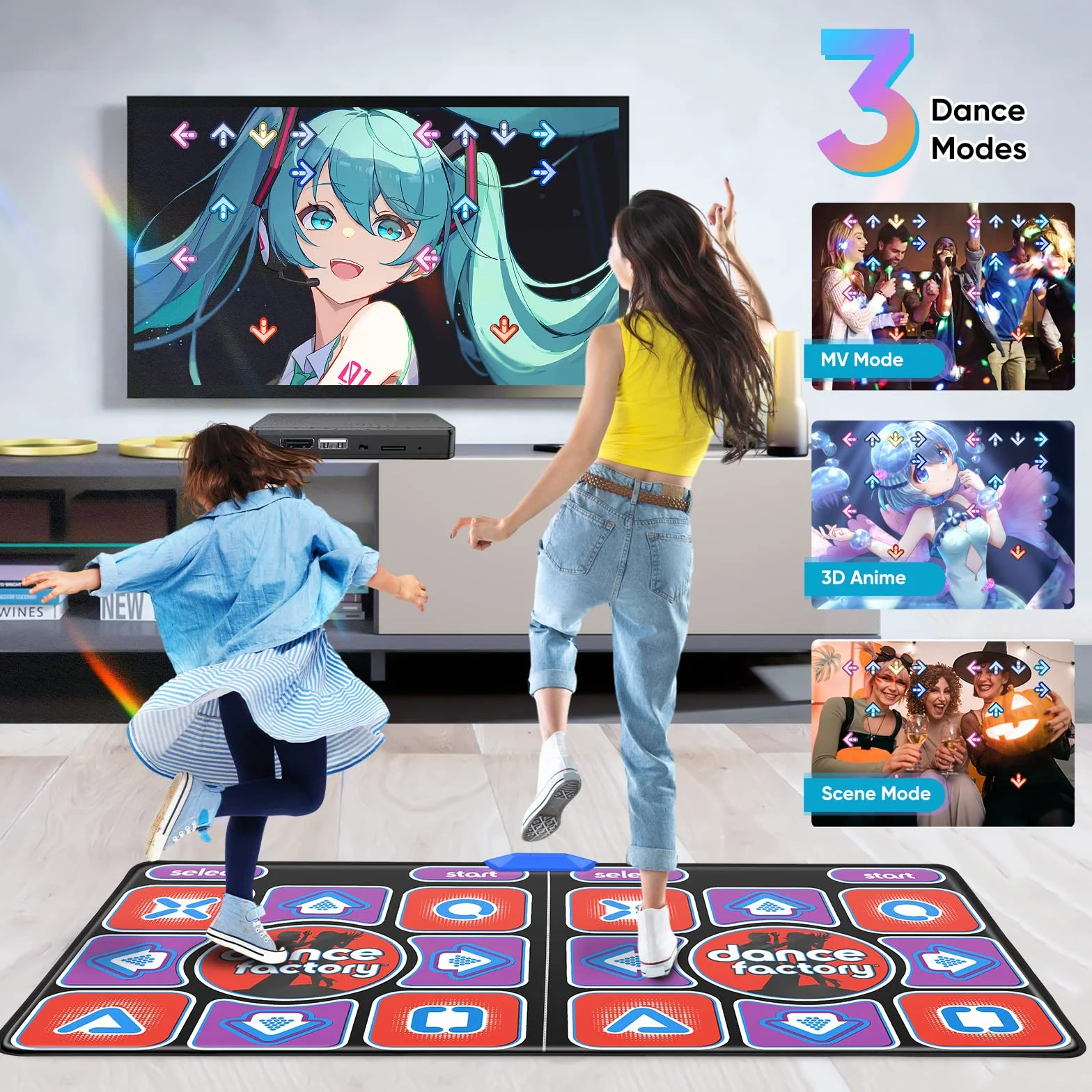 Tapis de Danse Double Ultimate Family Fun antidérapant sans Fil 200 Jeux 100 Morceaux Musique Enfants Adultes 166 x 93 cm
