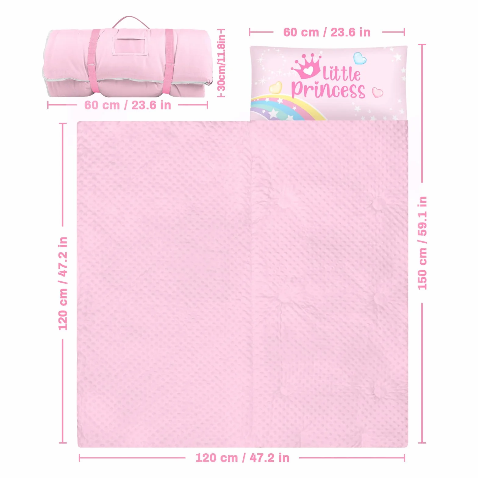 Sac Couchage Enfants 150x60cm avec Couverture et Oreiller Amovibles Léger Garcon Fille 3-7 Ans Voyage Camping