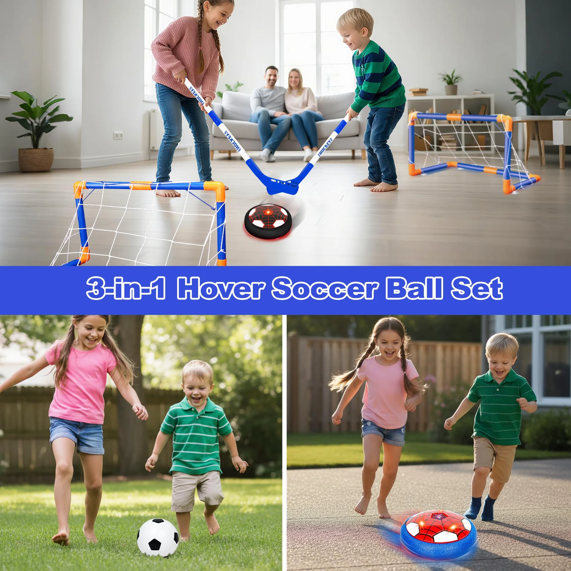 Spider Air Power Football, Jouet Enfant Ballon de Foot Rechargeable LED Lumière, 3in1 Ensemble pour 3-12 Ans Sport Intérieur Extérieur