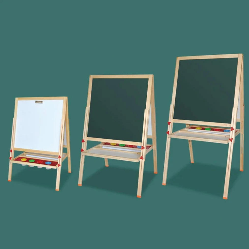Tableau noir double face Chevalet Enfant en Bois Réglable en Hauteur avec Craie Aimants Jouet Educatif 3+ Ans 57x55x148CM