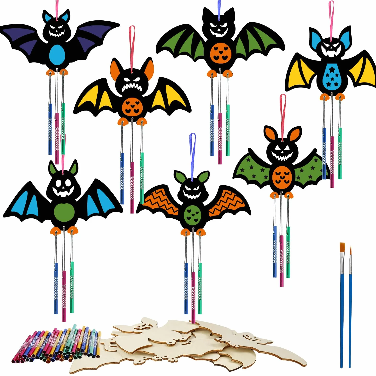 Bricolage Carillons Vent de Chauves-Souris en Bois à Colorer pour Enfants Halloween Activité Manuelle 9 Kits