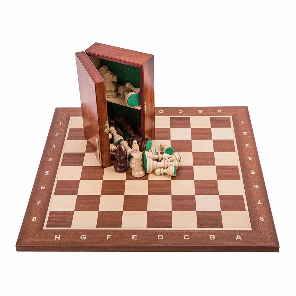 Square - Professionnel Set Tournoi Échecs No 6 Acajou + 2 x Extra Dames - Échiquier en Bois + Pièces d'échecs - Staunton 6