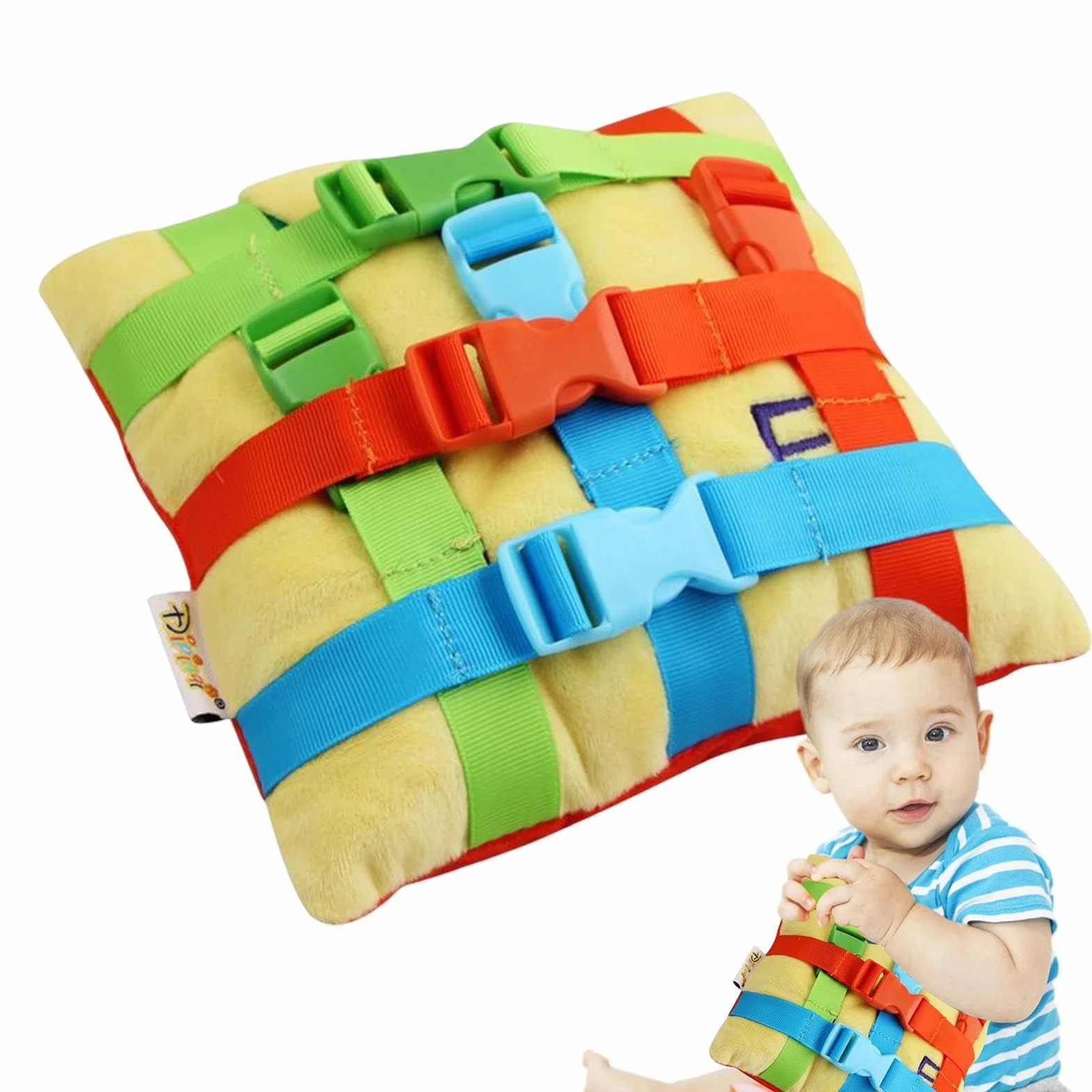 Jouet d’Oreiller à Boucle sensorielle d’Apprentissage précoce - Coussin éducatif en Peluche pour le développement de la motricité fine des Tout-Petits