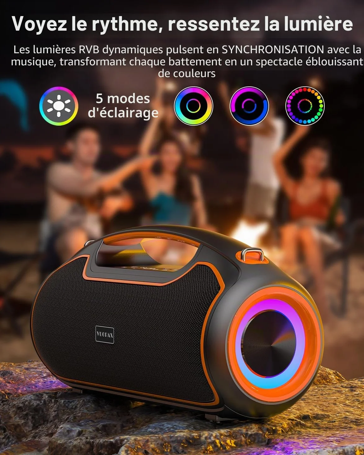 Enceinte Bluetooth Portable 200W crête 2 Subwoofers Basses Renforcées DSP TWS Autonomie 24h IP65 Étanche Extérieur