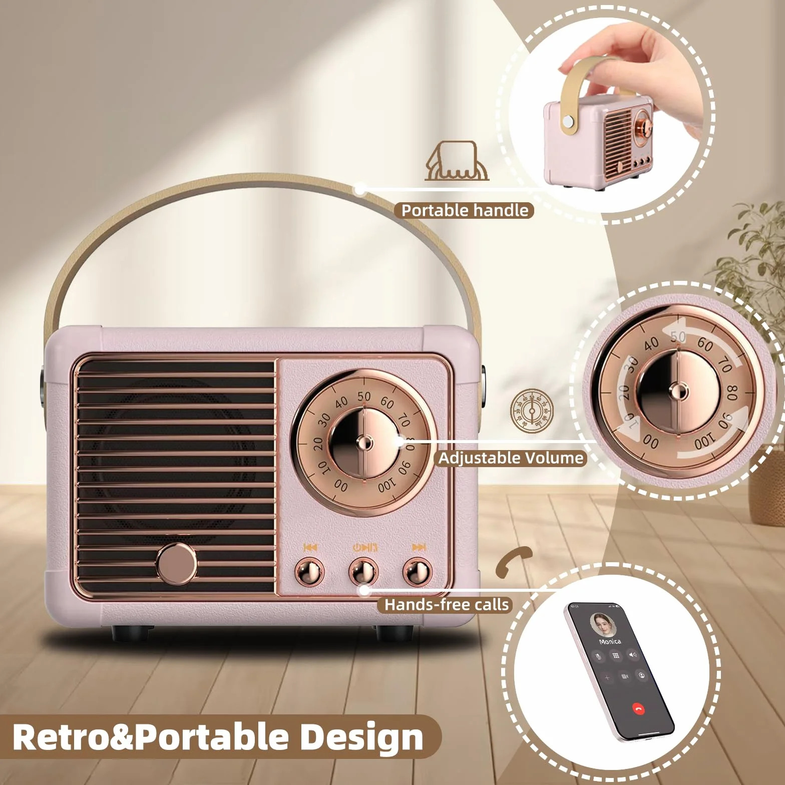 Enceinte Portable Bluetooth Kawaii Haut-parleurs sans Fil Cadeau Fille 10 Ans Rose
