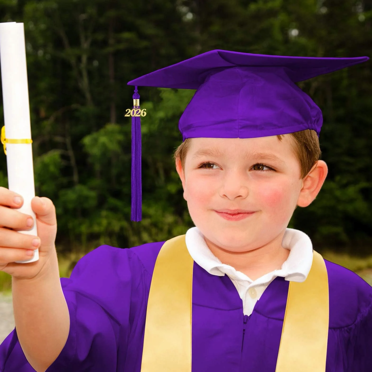 Robe de Remise de Diplôme Enfants 2-12 Ans Costume Maternelle Unisexe avec Toge et Chapeau de Graduation Pendentif 2026