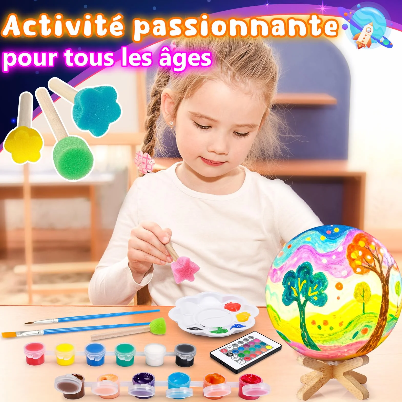 Toyzey Créatifs Kit Jouet Peinture Lampe Lune Cadeau Anniversaire Enfant Garcon 6-12 Ans