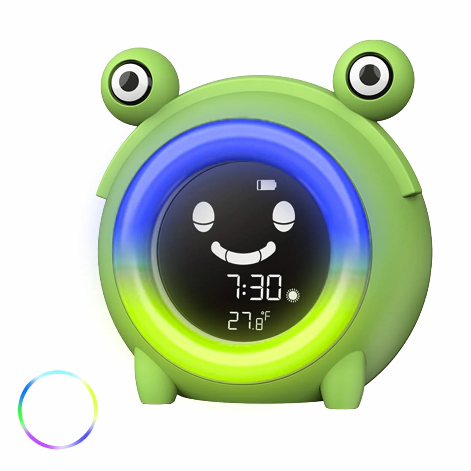 Réveil Enfant Éducatif Jour Nuit avec Emoji, Lampe de Chevet LED 5 Couleurs, Musique, Température, Snooze pour 2-10 Ans