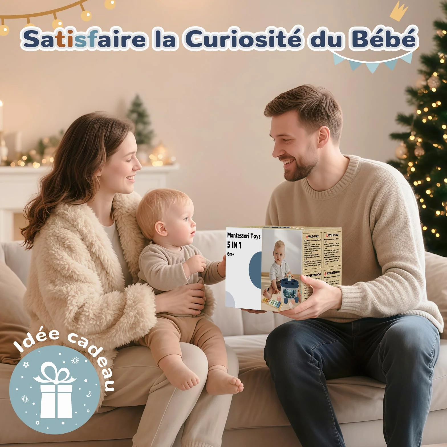 Jouet Montessori 5 en 1 Bebe 6 Mois et Plus, Jeux Sensoriel avec Tri de Formes, Xylophone, Gobelets Empilables