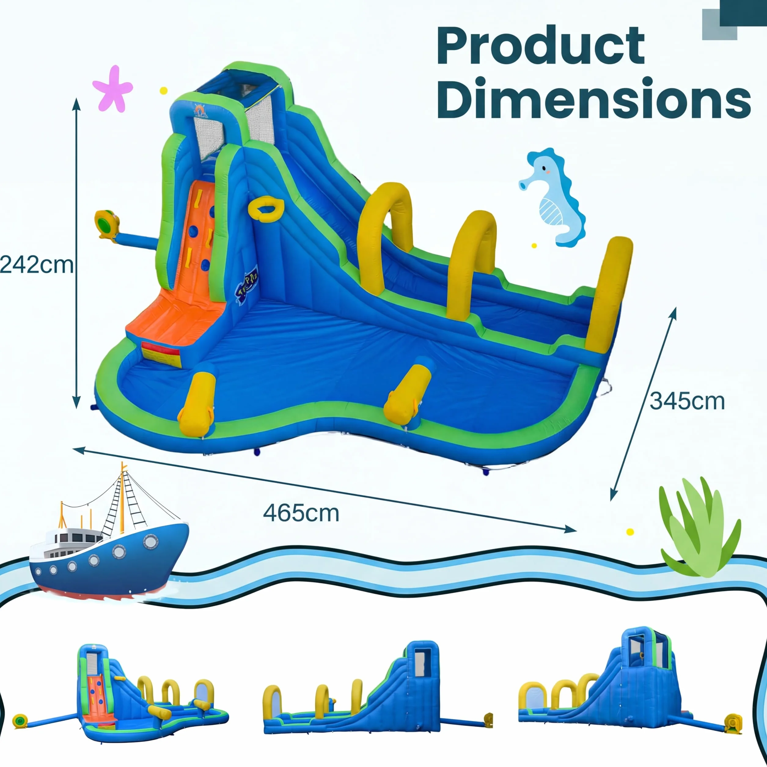 GIANTEX Château Gonflable avec Toboggan Aquatique, Aire de Jeux Gonflable pour Enfants 3-12 Ans