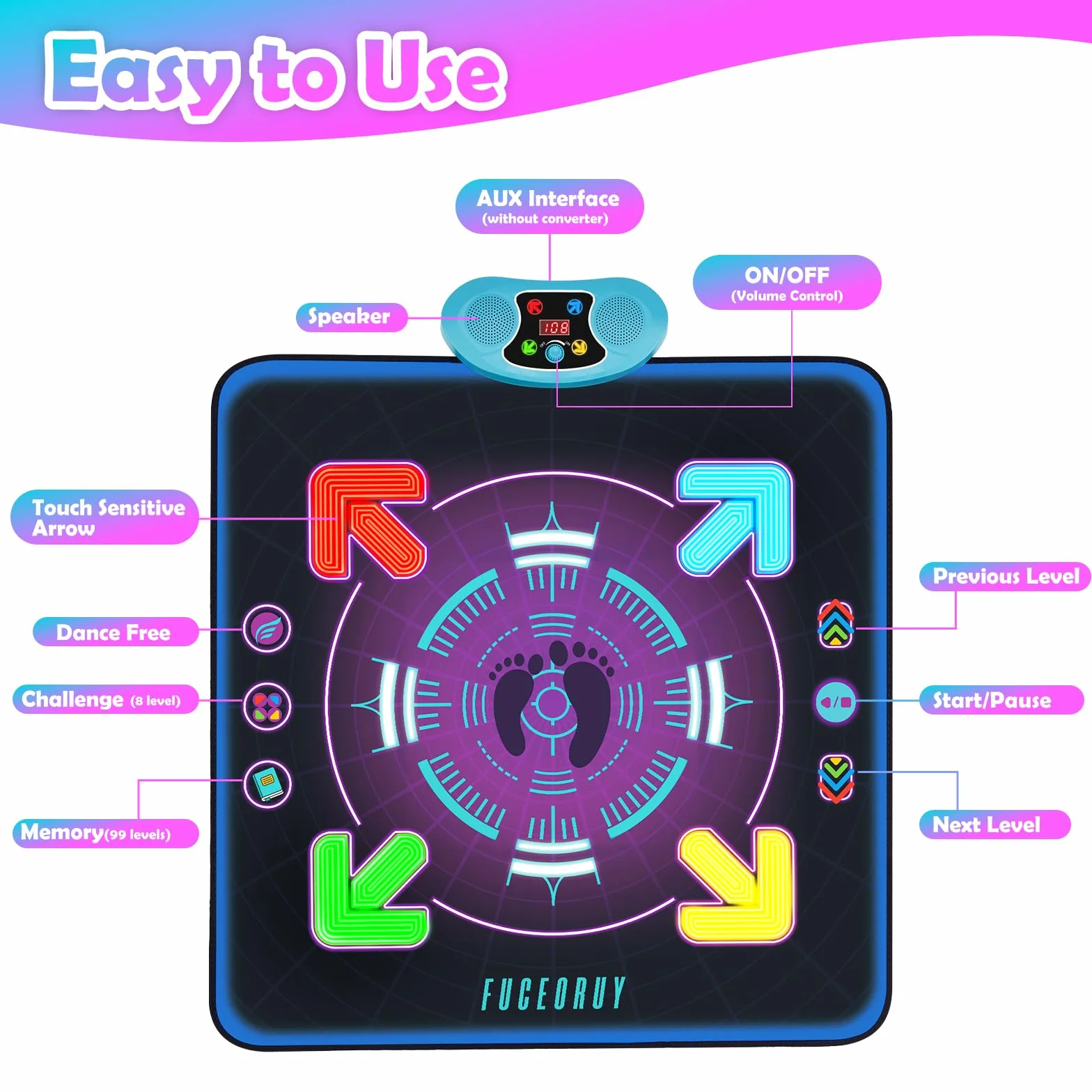 Tapis de Danse Musicale avec Lumières LED pour Enfants 4-10 Ans, 3 Modes de Jeu, Cadeau Anniversaire Noel
