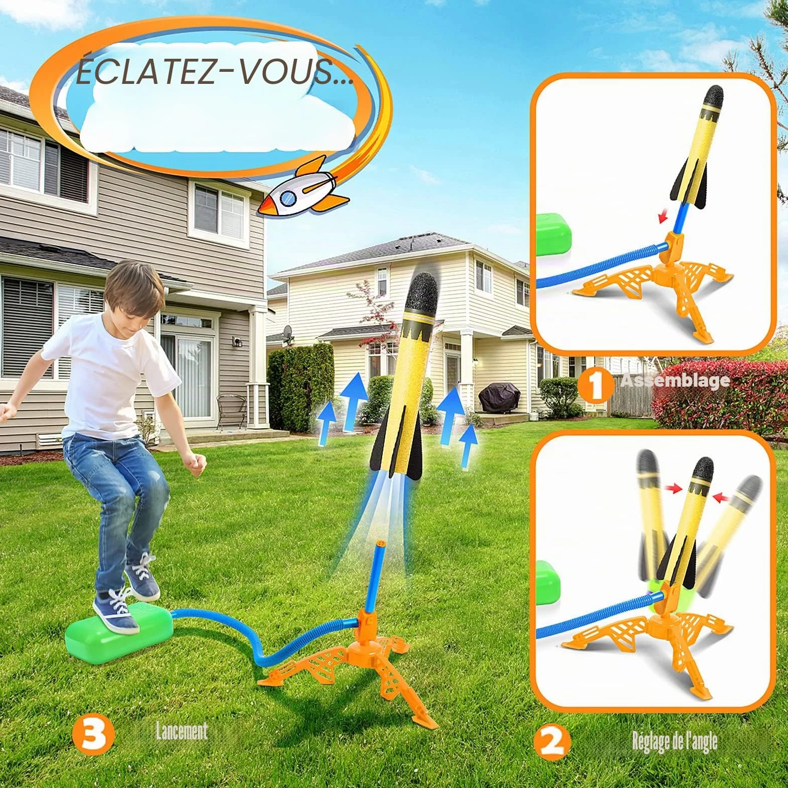 DejaNard Fusée Plastique Kit Pédale Pression Jouets D'extérieur Volants pour Enfants