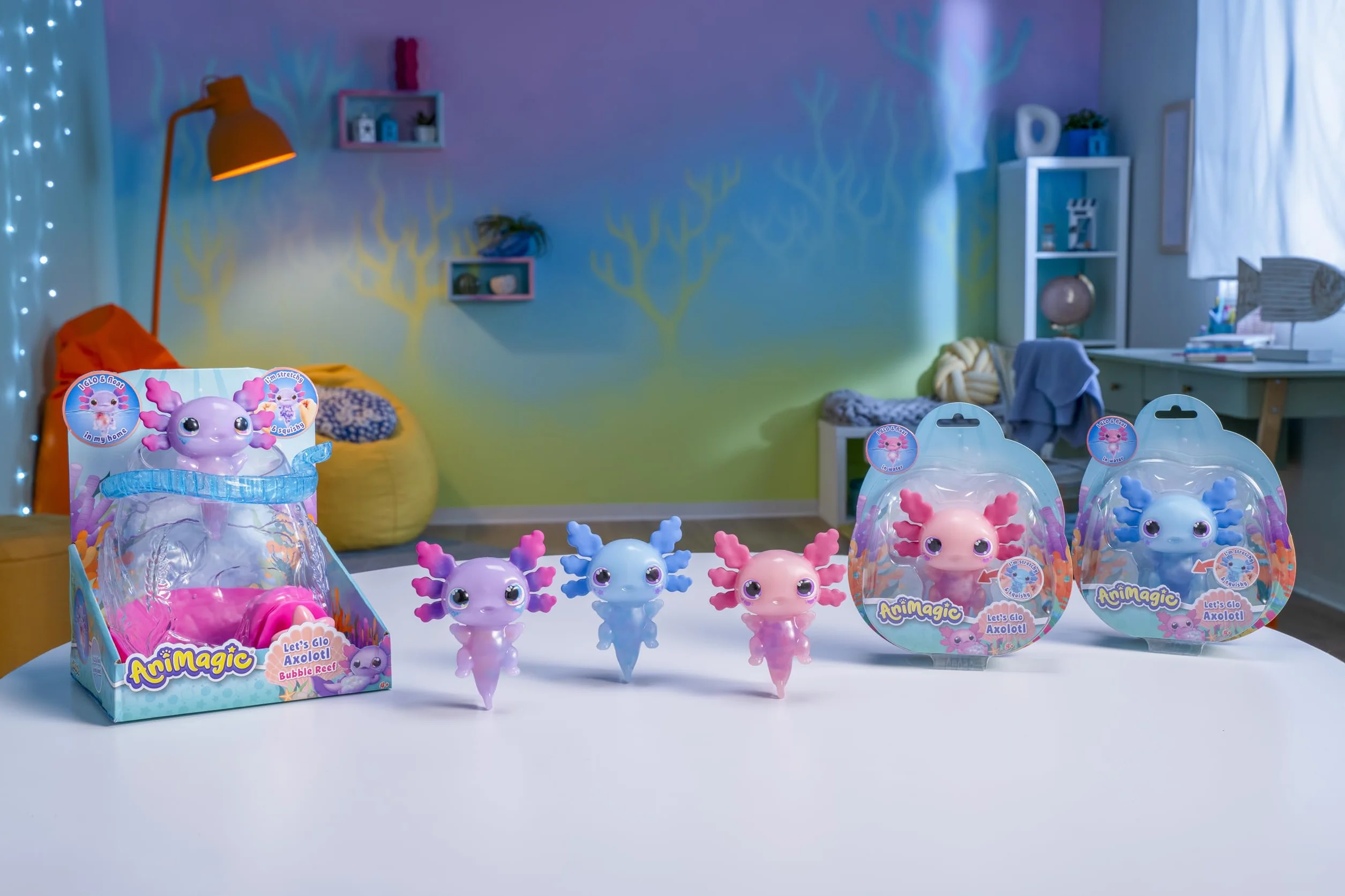 ANIMAGIC Aquarium Axolotl Transporte Ton Axolotl Lumineux Jeu Sensoriel Interactif Enfants 4 Ans