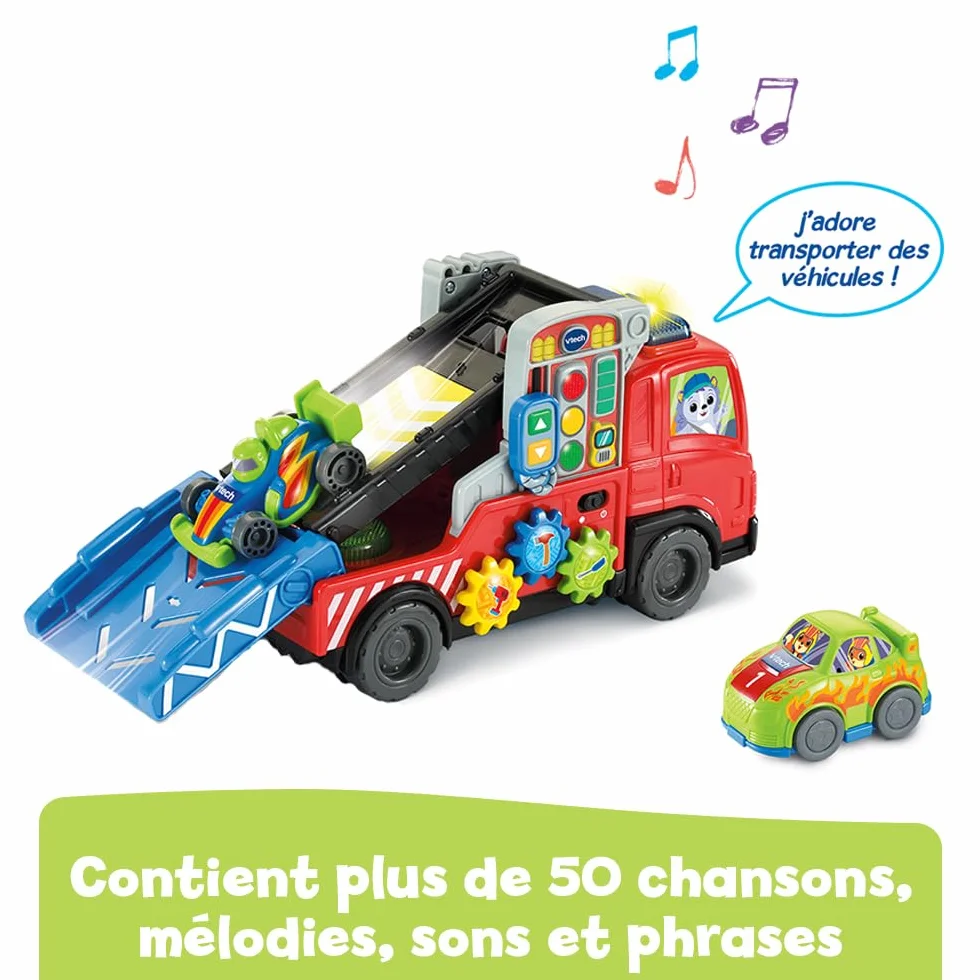 VTech Super Camion Dépannage Interactif Jouet à Tirer 3 en 1 Camion Transporteur de Voitures Dépanneuse Enfant