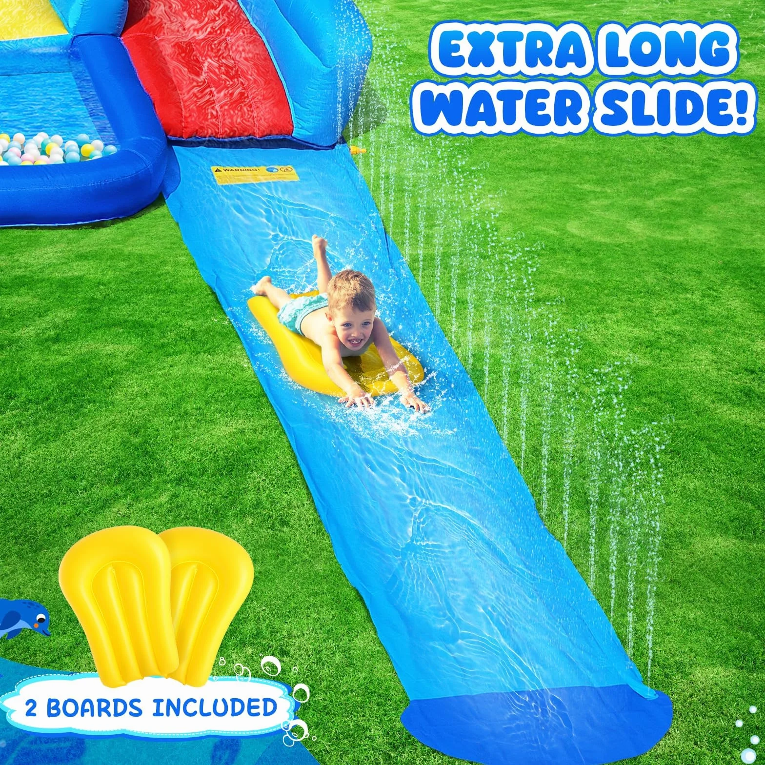 GYMMAL Château Gonflable avec Mur d'escalade, Double Toboggan et Piscine 4x3,6x2,6m
