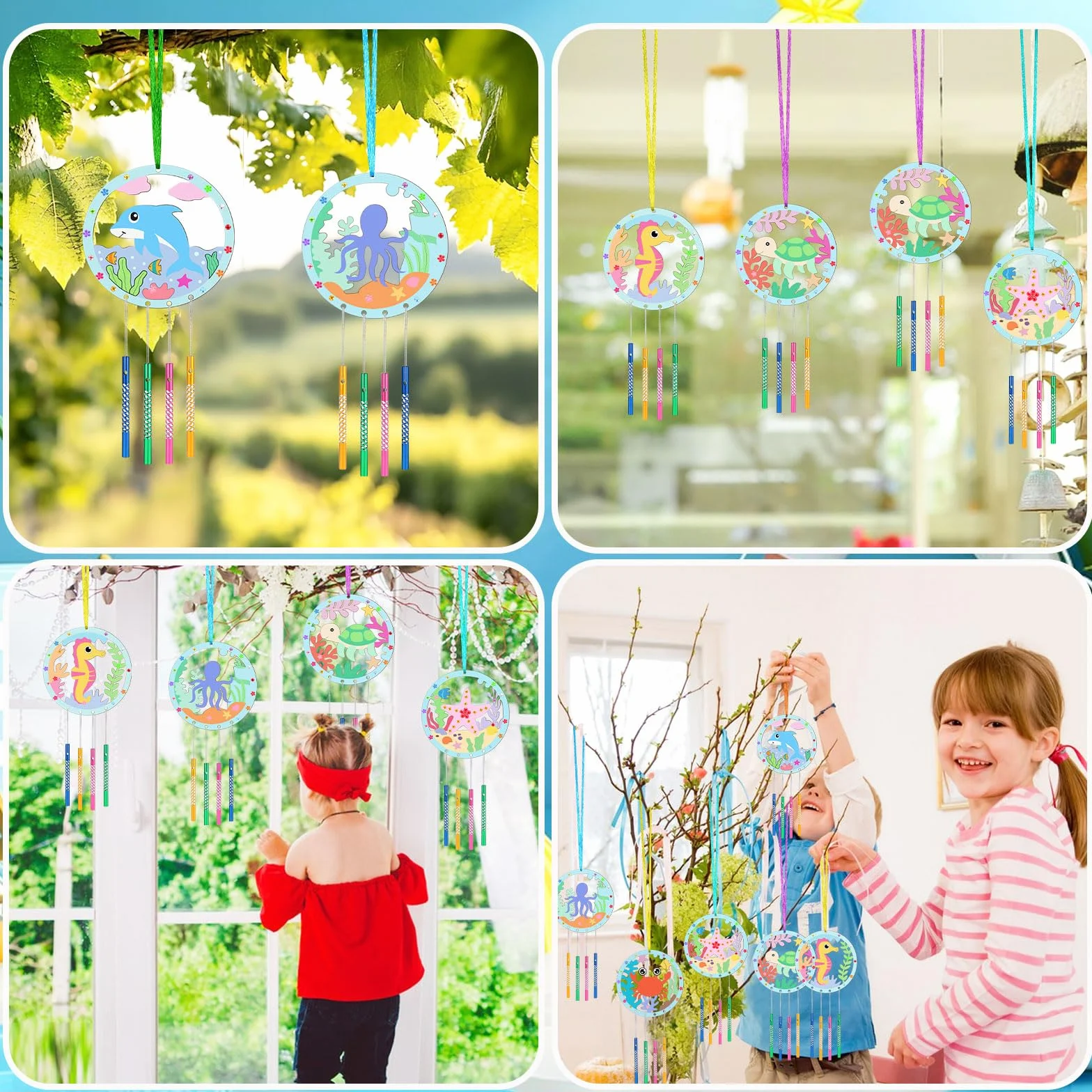Kit Créatif Carillons à Vent Animaux Marins en Bois DIY, Activité Manuelle Enfant Décoration Été