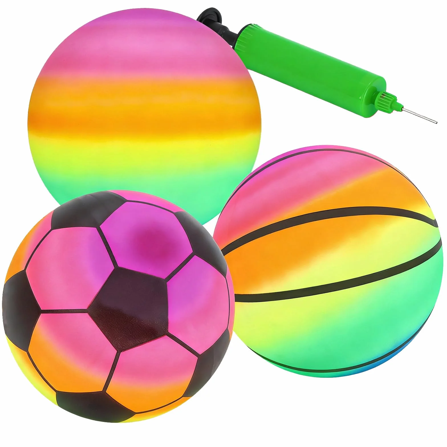 Ballon de Plage Gonflable 3 Pièces avec Pompe, Balle Rebondissante en PVC pour Enfants, Rainbow Jeu Molle Soccer Kickball