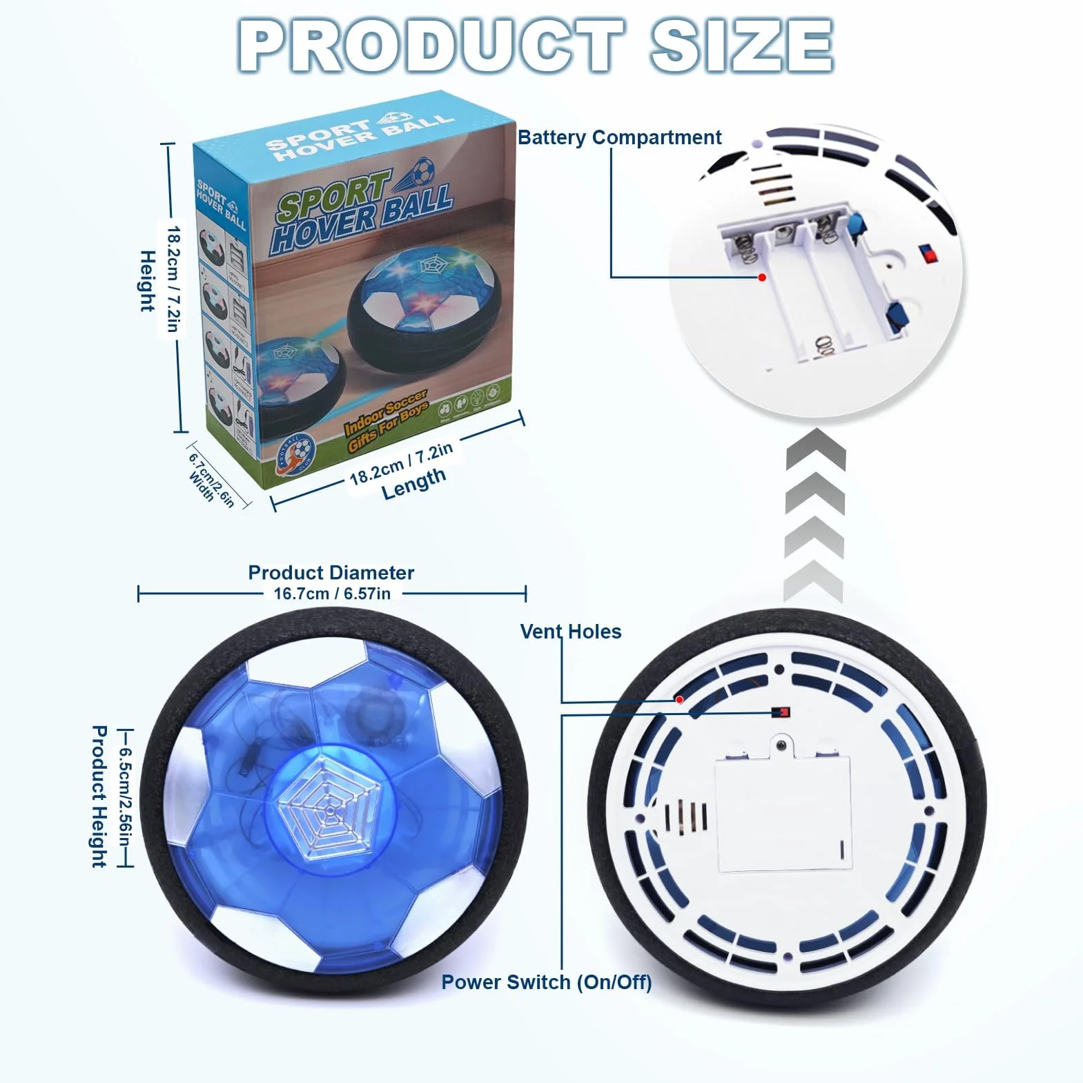 Dongcill Hover Ballon de Football avec Lumières LED et Musique, Ballon de Foot Intérieur pour Enfants 3-12 Ans