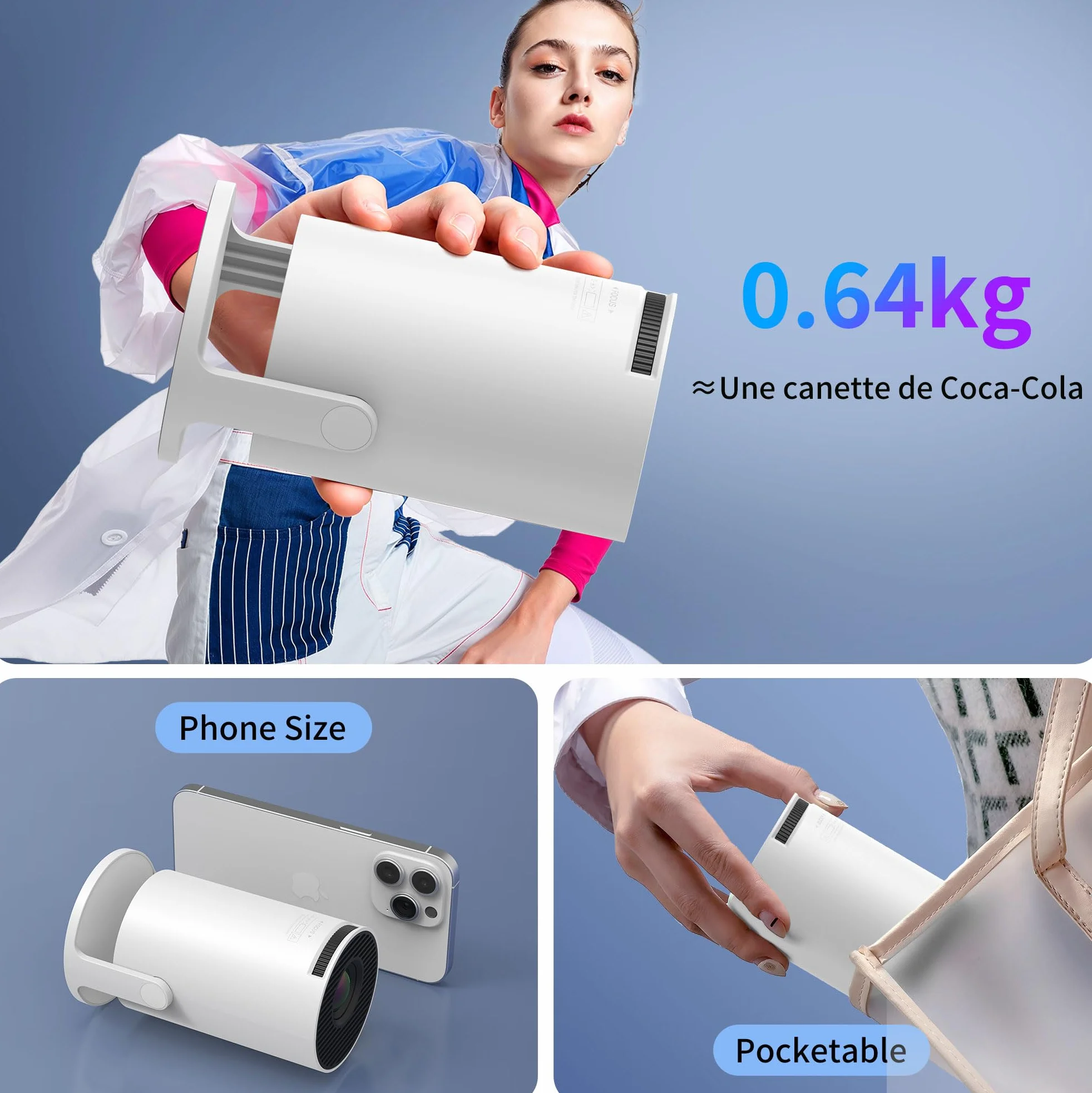 Vidéoprojecteur Mini Projector WiFi 6 Bluetooth 5.4 Android 14.0 4K Portable 18000 Lumens Auto Keystone HDMI